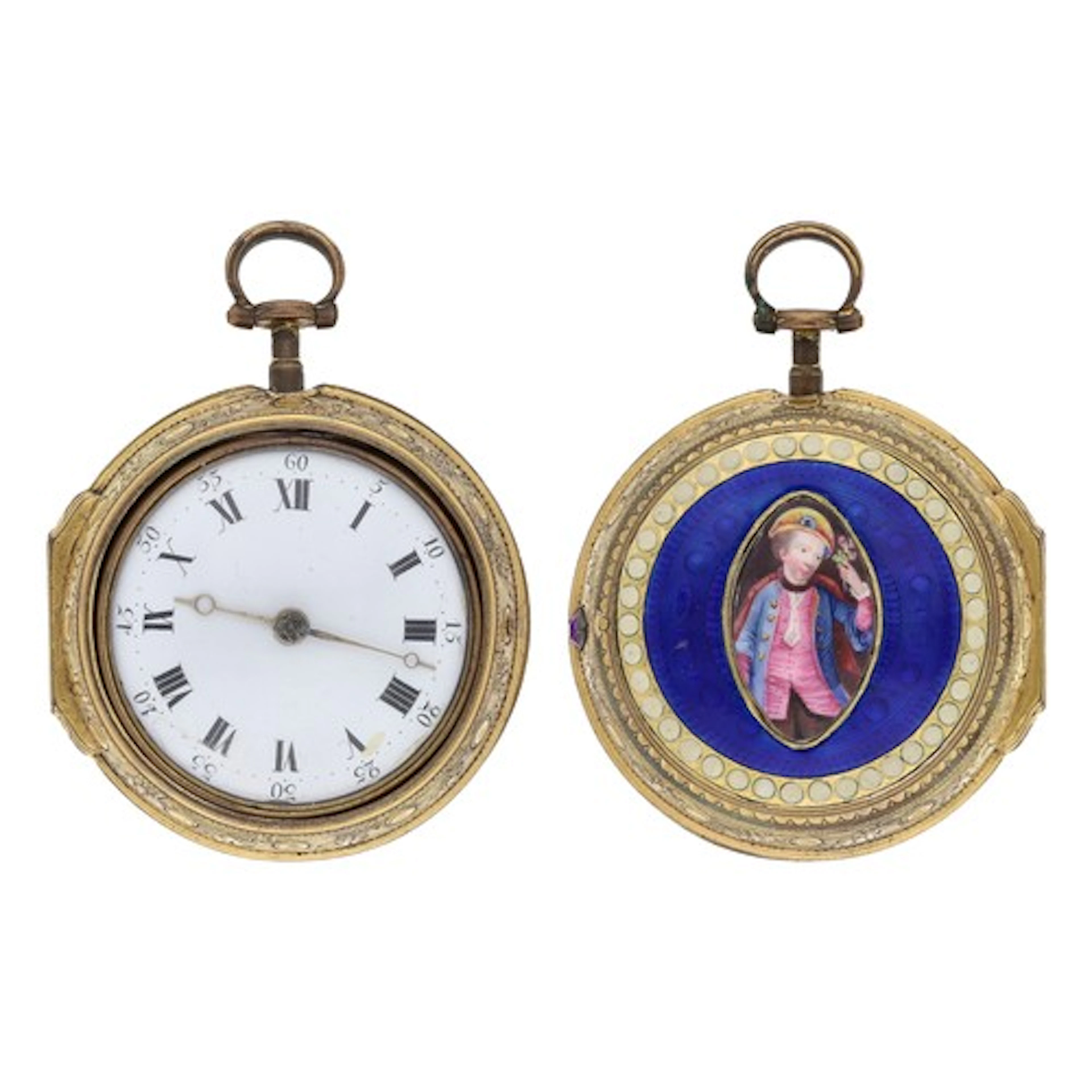 18th century gilt metal and enamel verge pair cased pocket w...