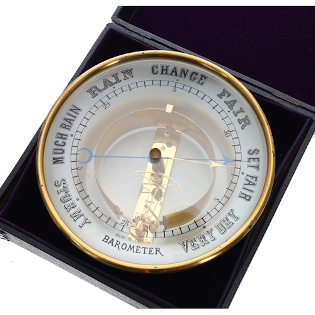 Early 20th century French gilt brass aneroid barometer, the ...