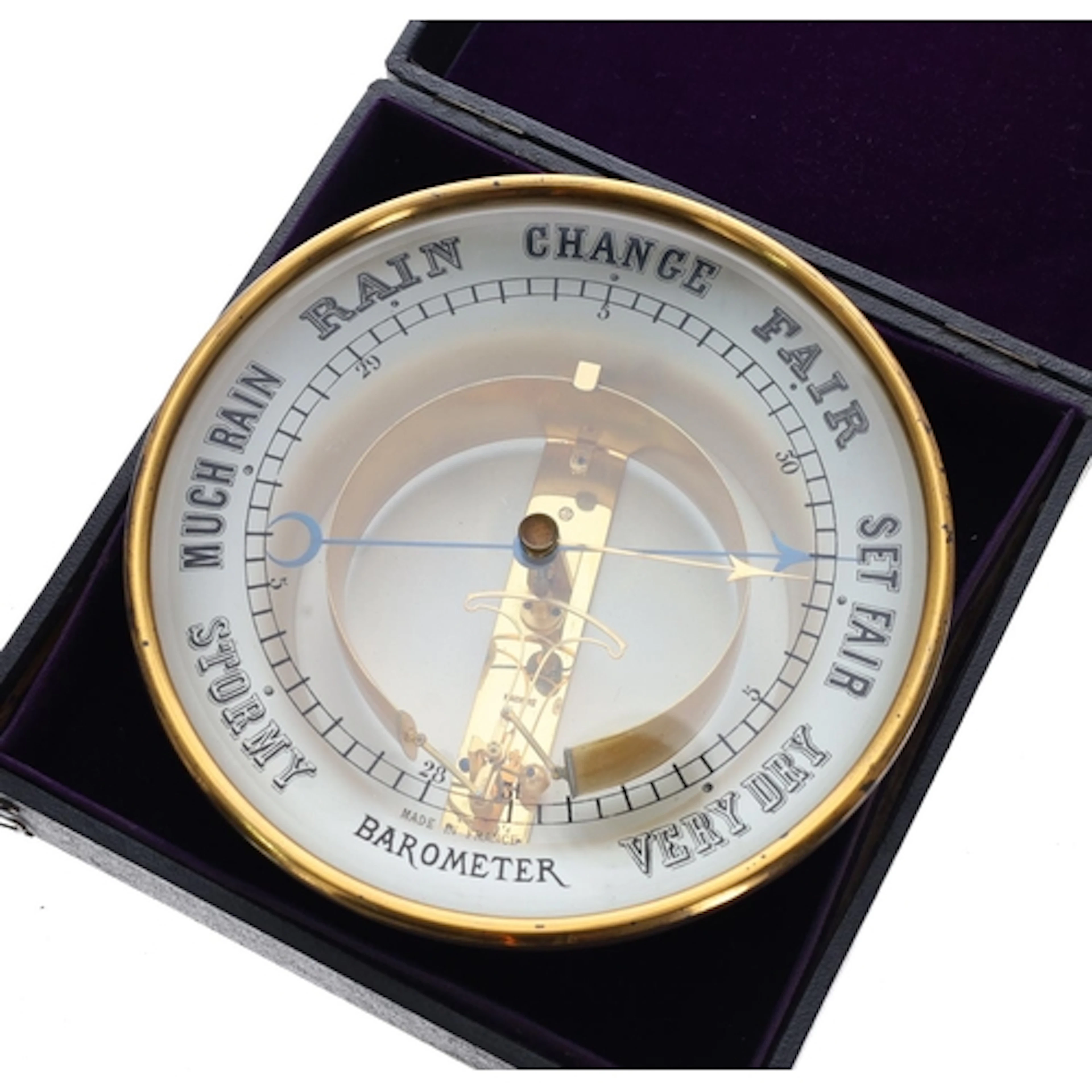 Early 20th century French gilt brass aneroid barometer, the ...