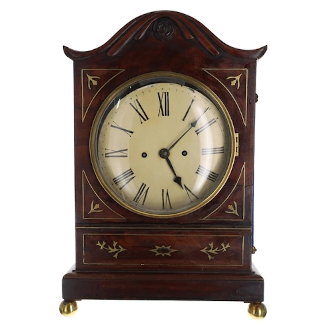 Early 19th century mahogany and brass inlaid twin fusee mant...