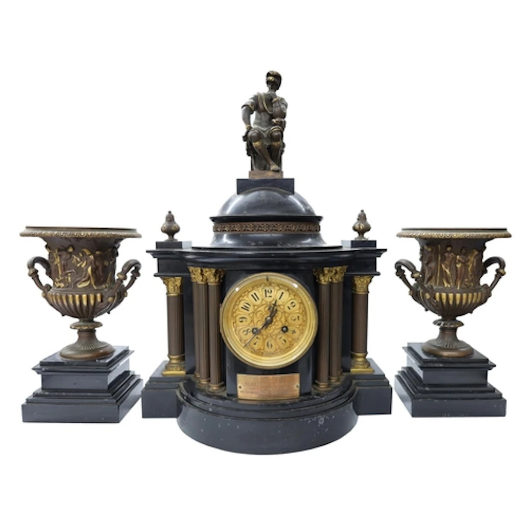 Impressive late 19th century large black slate and gilt meta...