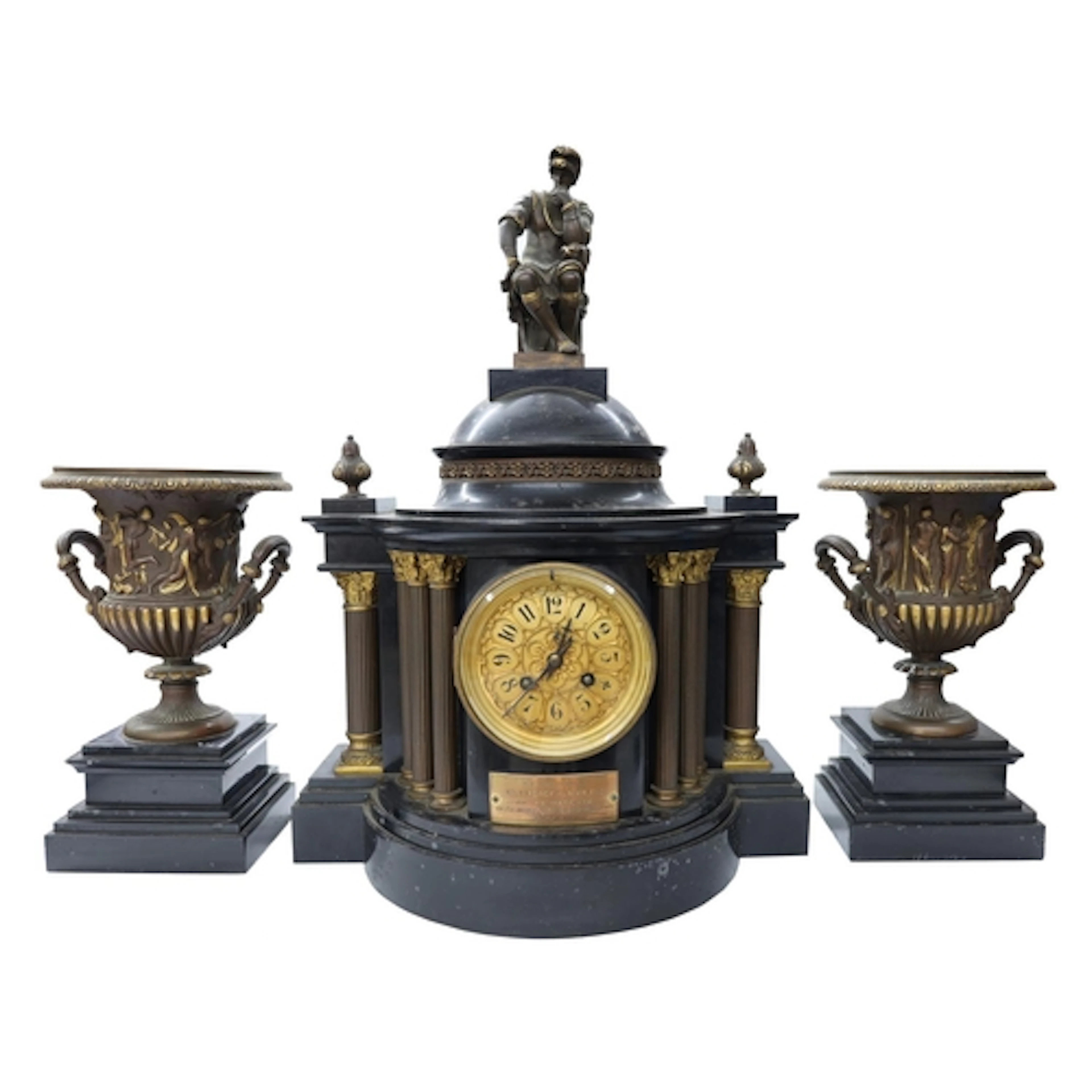 Impressive late 19th century large black slate and gilt meta...