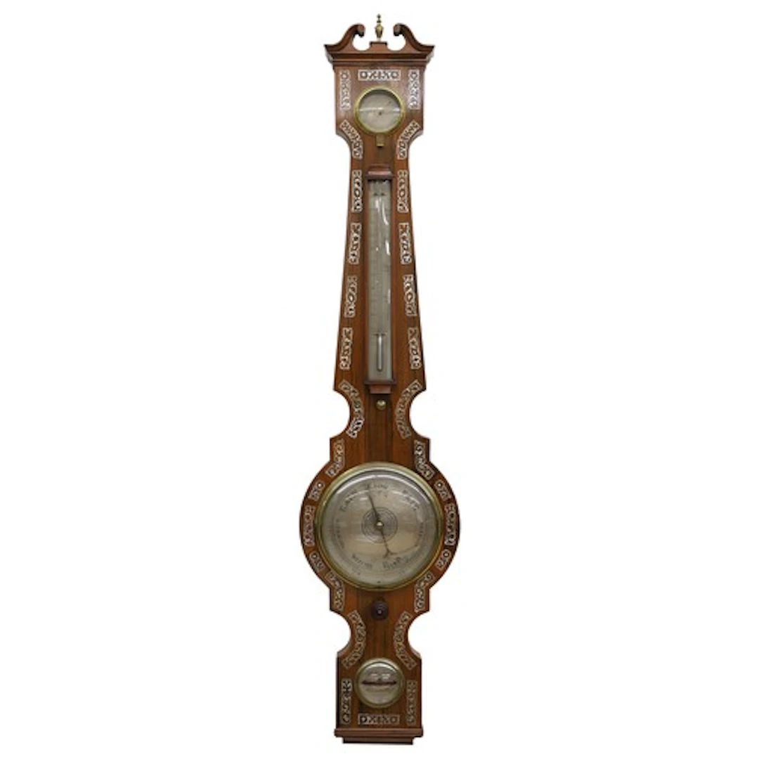 19th century rosewood and mother of pearl inlaid wheel barom...