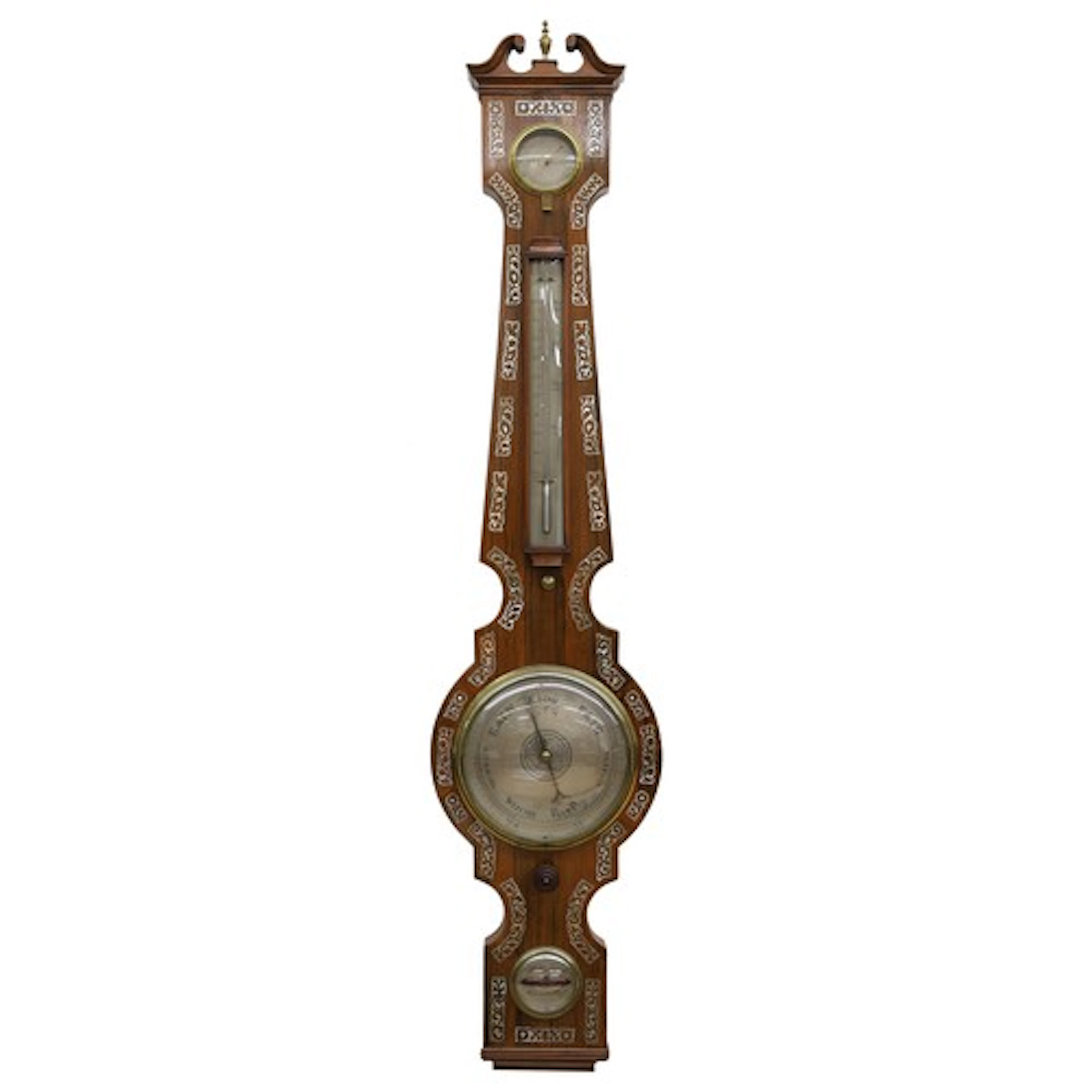 19th century rosewood and mother of pearl inlaid wheel barom...