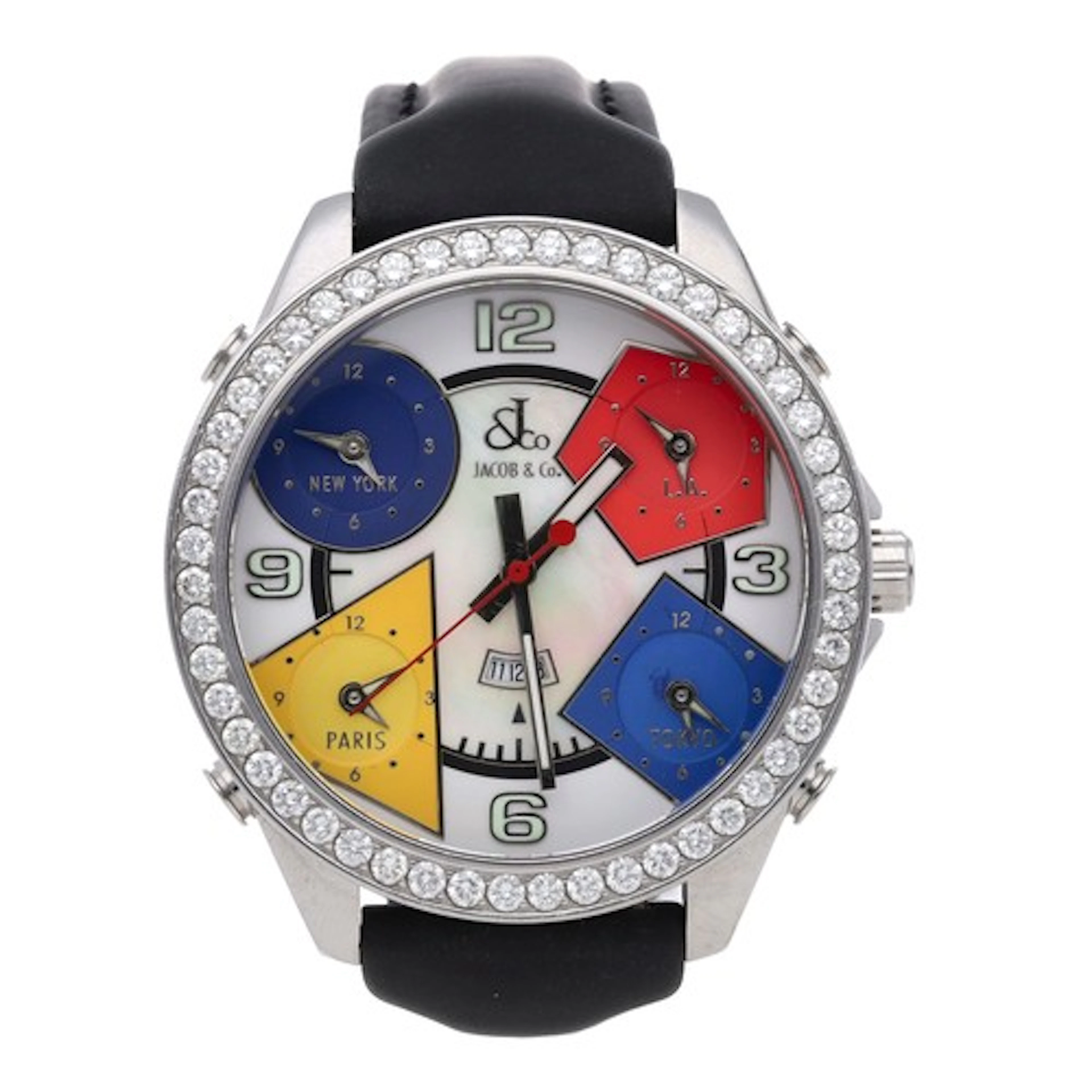 Jacob & Co five time-zone diamond set stainless steel ge...