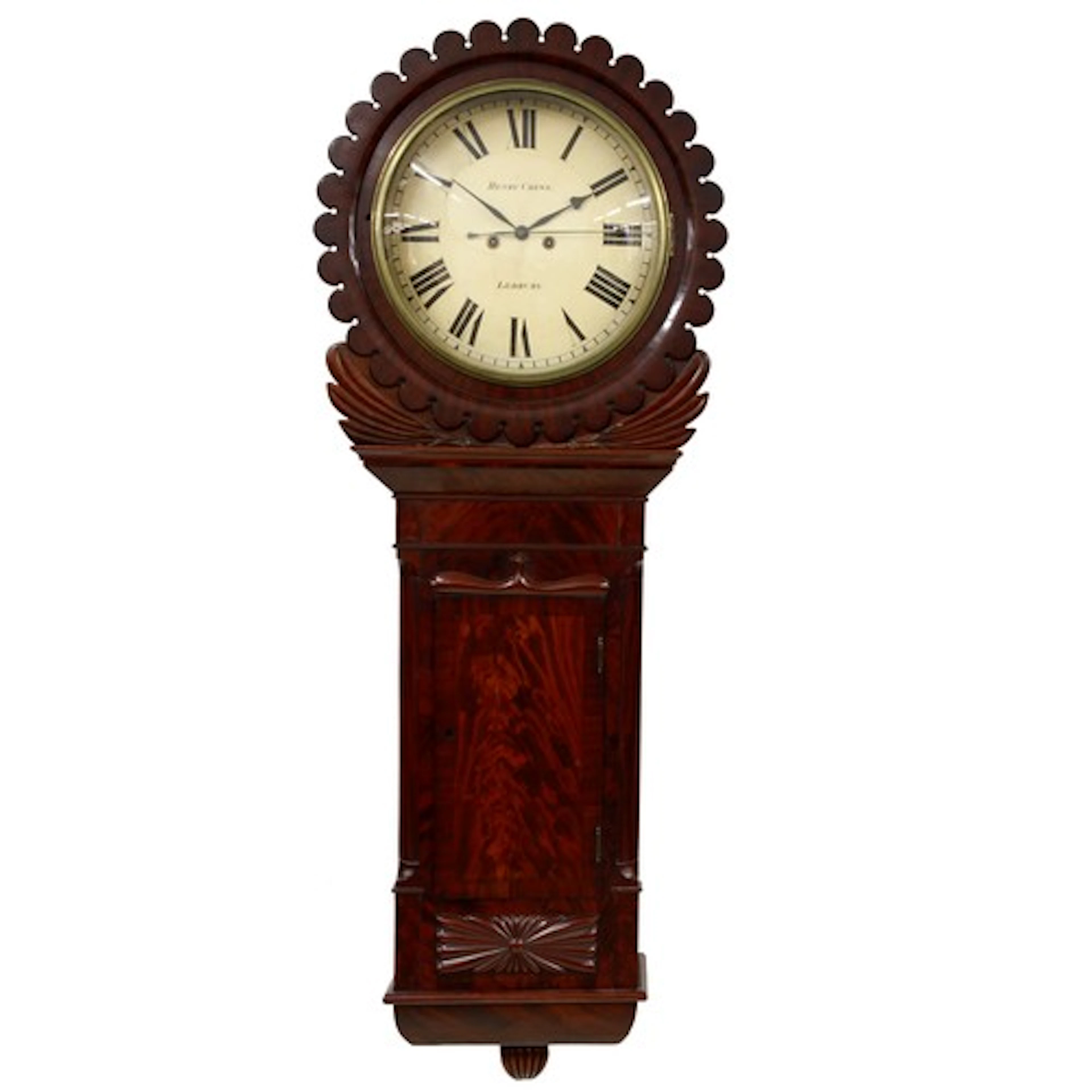 Good 19th century figured mahogany eight day wall clock, the...