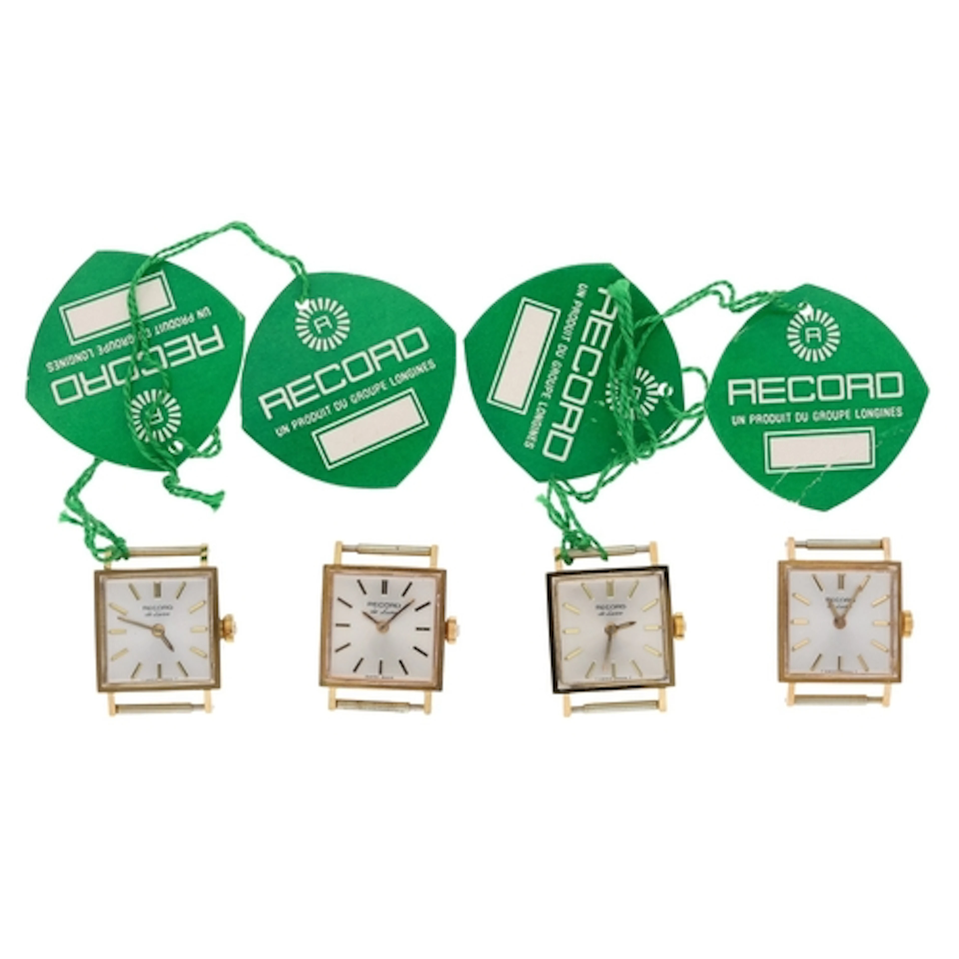 Four Record De Luxe square cased gold plated and stainless s...