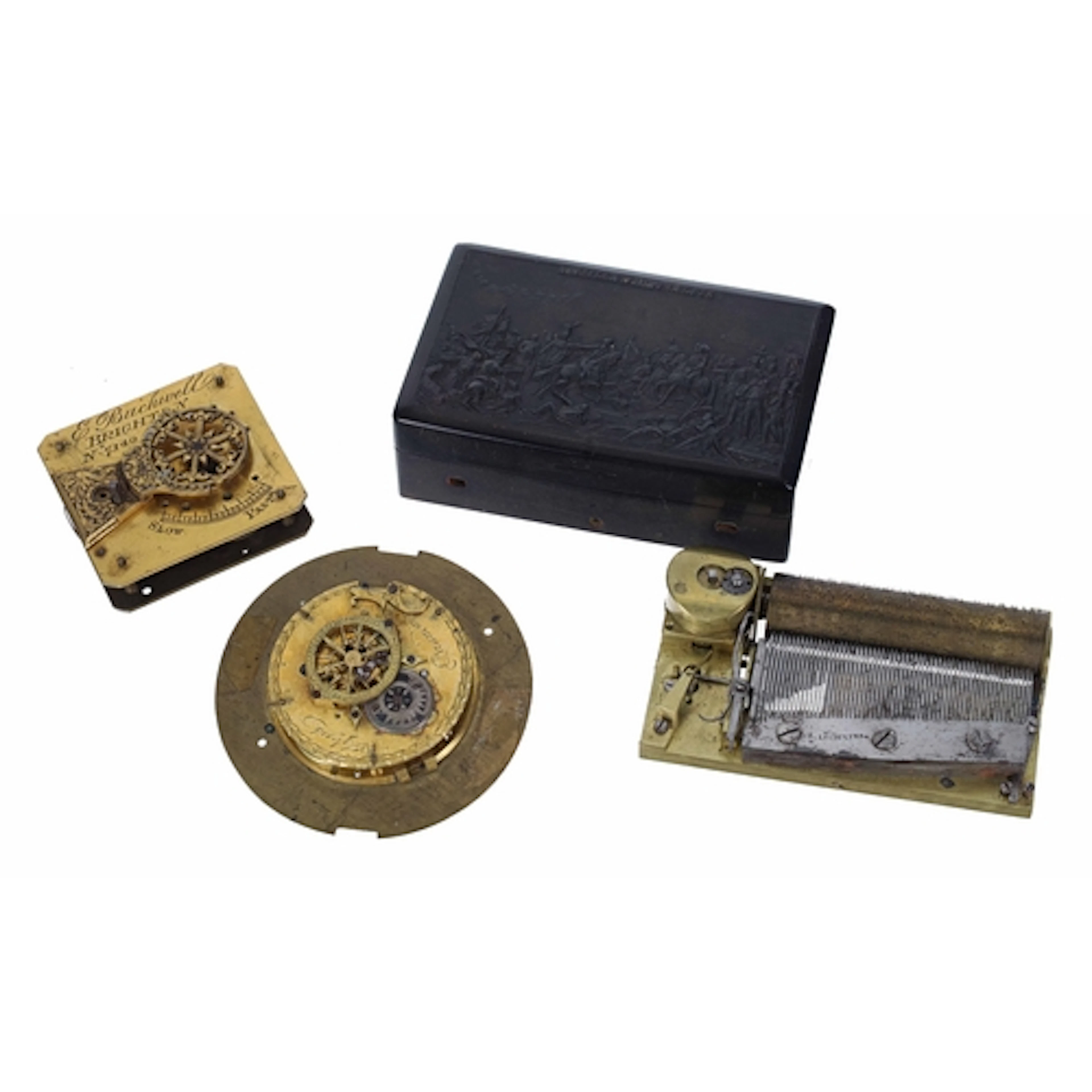 Small ebonite music box depicting the battle of Austerlitz, ...