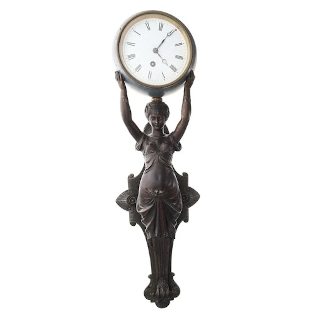 Late 19th century French spelter figural wall clock, the 5" ...