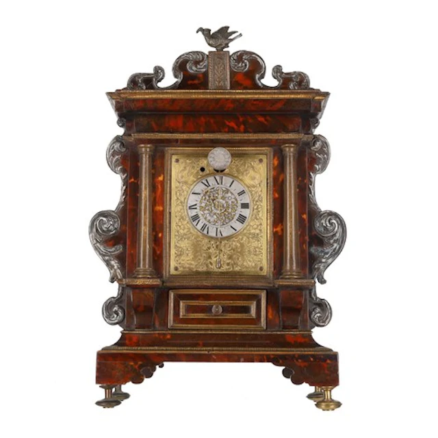 Interesting and early two train table clock, the movement wi...