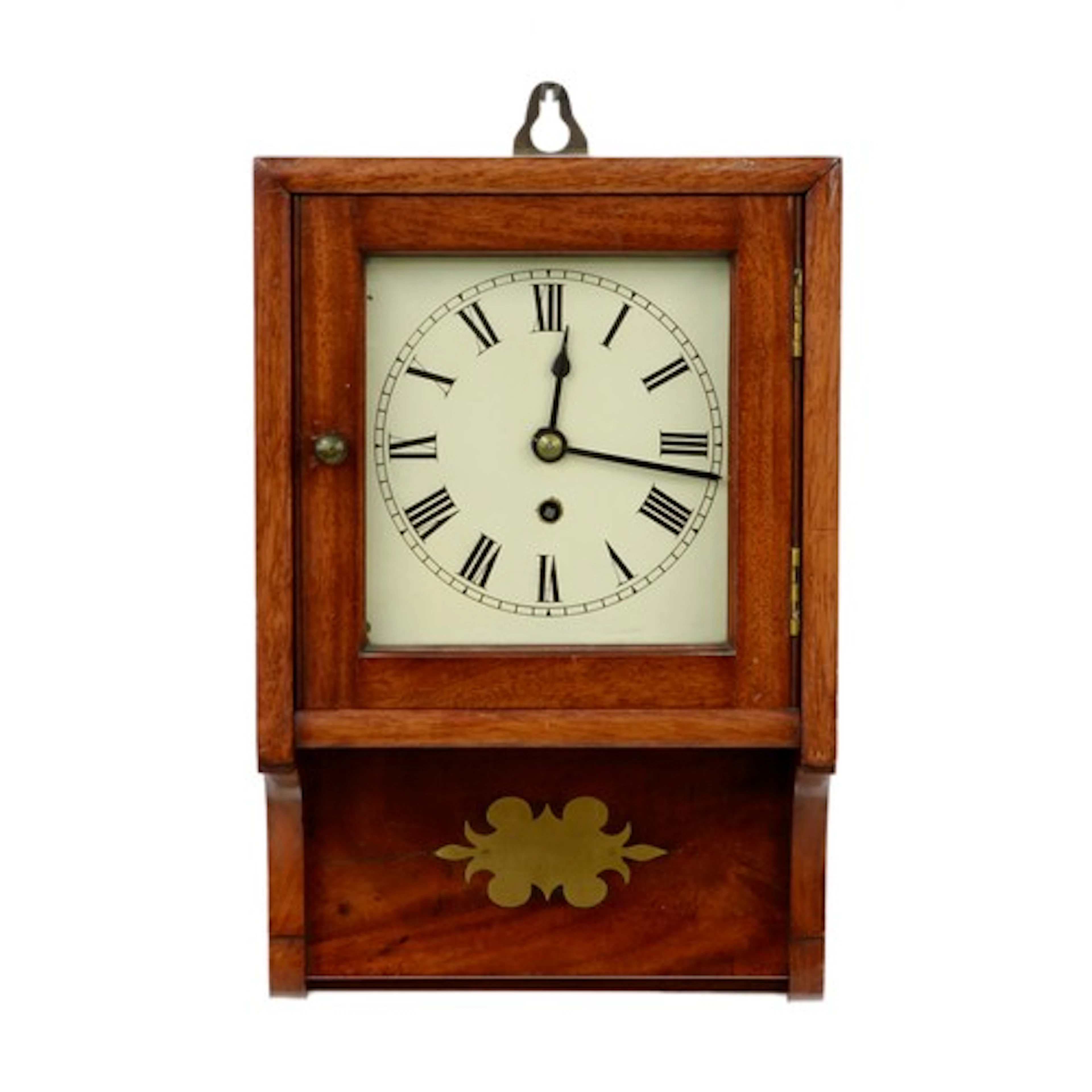 Mahogany single fusee drop dial wall clock, the 7" square Ro...