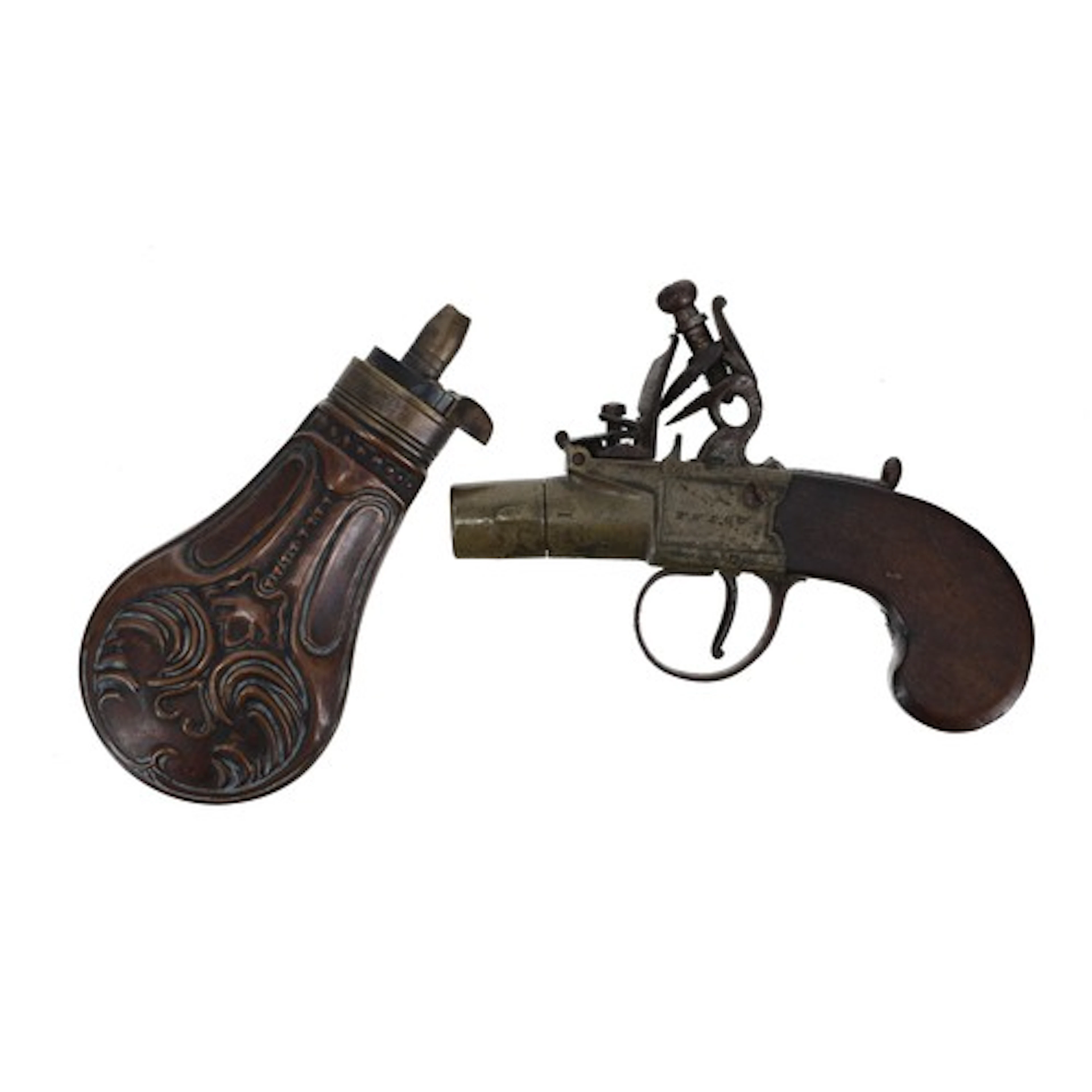 English 19th century 54 bore flintlock pocket pistol, signed...