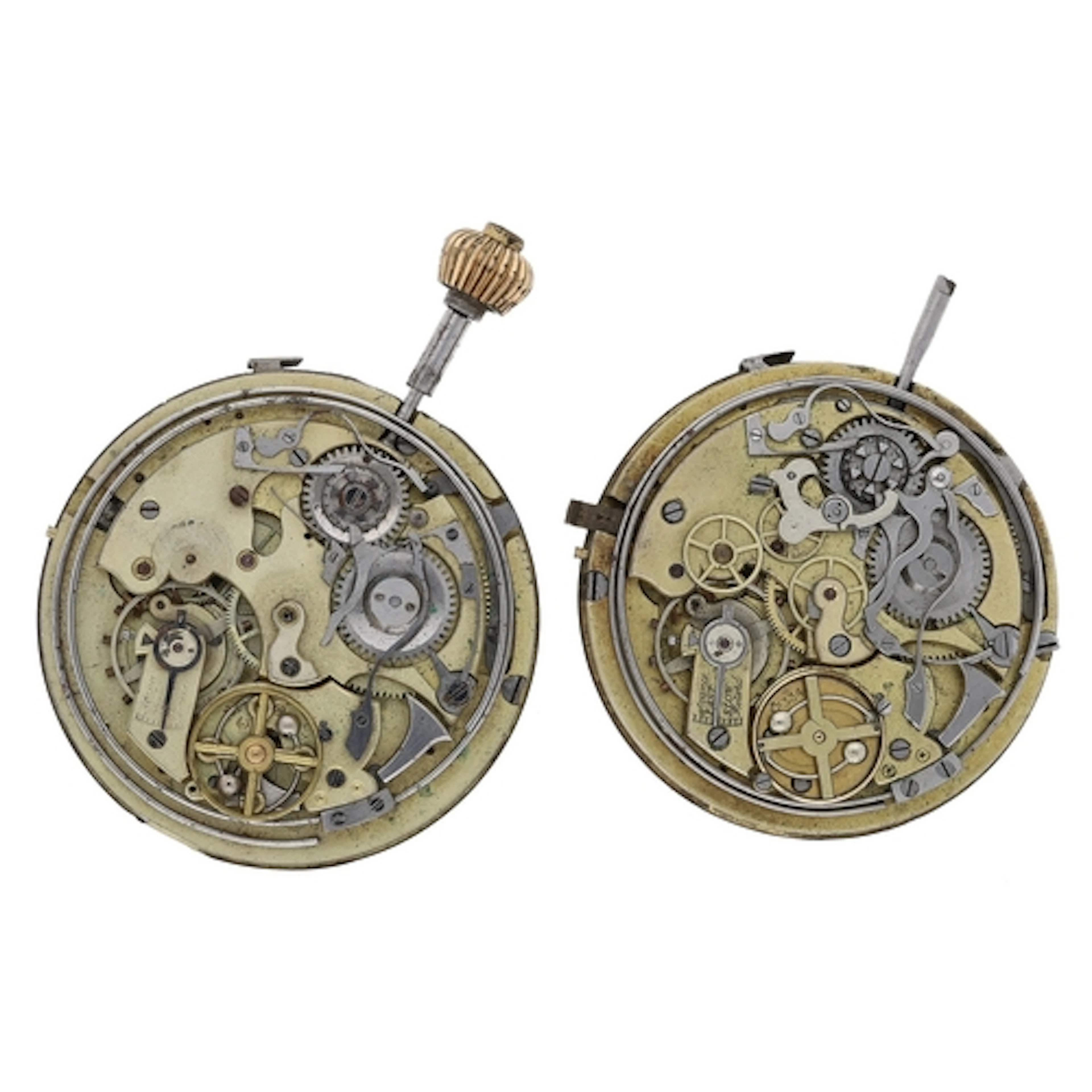 Two Continental chronograph repeating lever pocket watch mov...