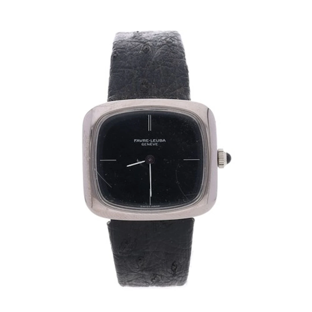 Favre-Leuba stainless steel wristwatch, black dial, caboucho...