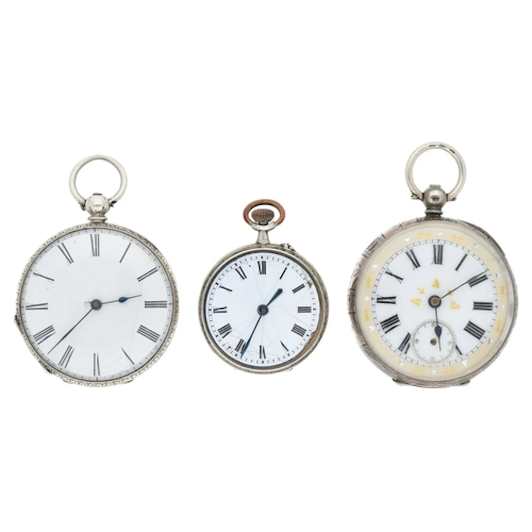 Two silver cylinder engraved fob watches for repair; togethe...