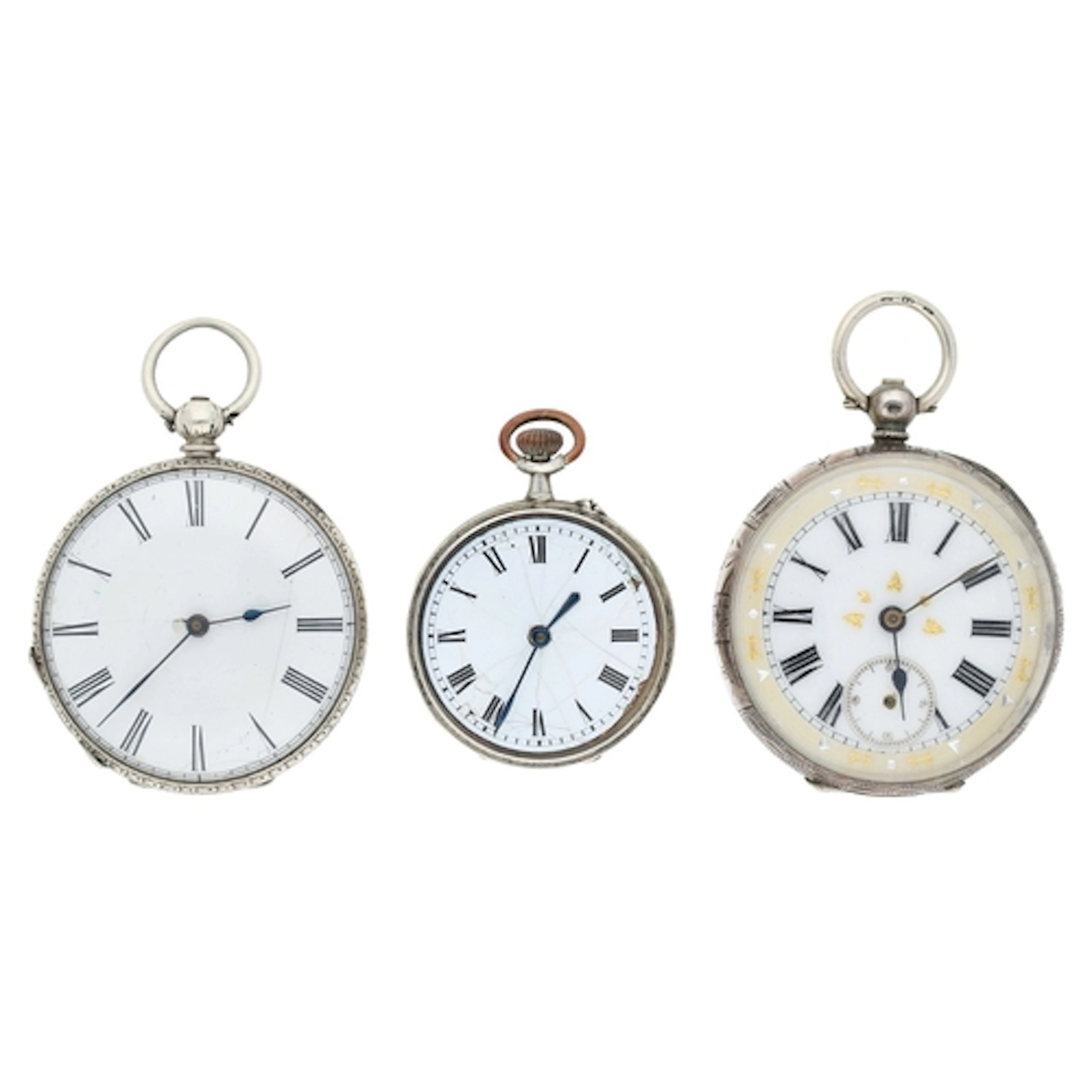Two silver cylinder engraved fob watches for repair; togethe...