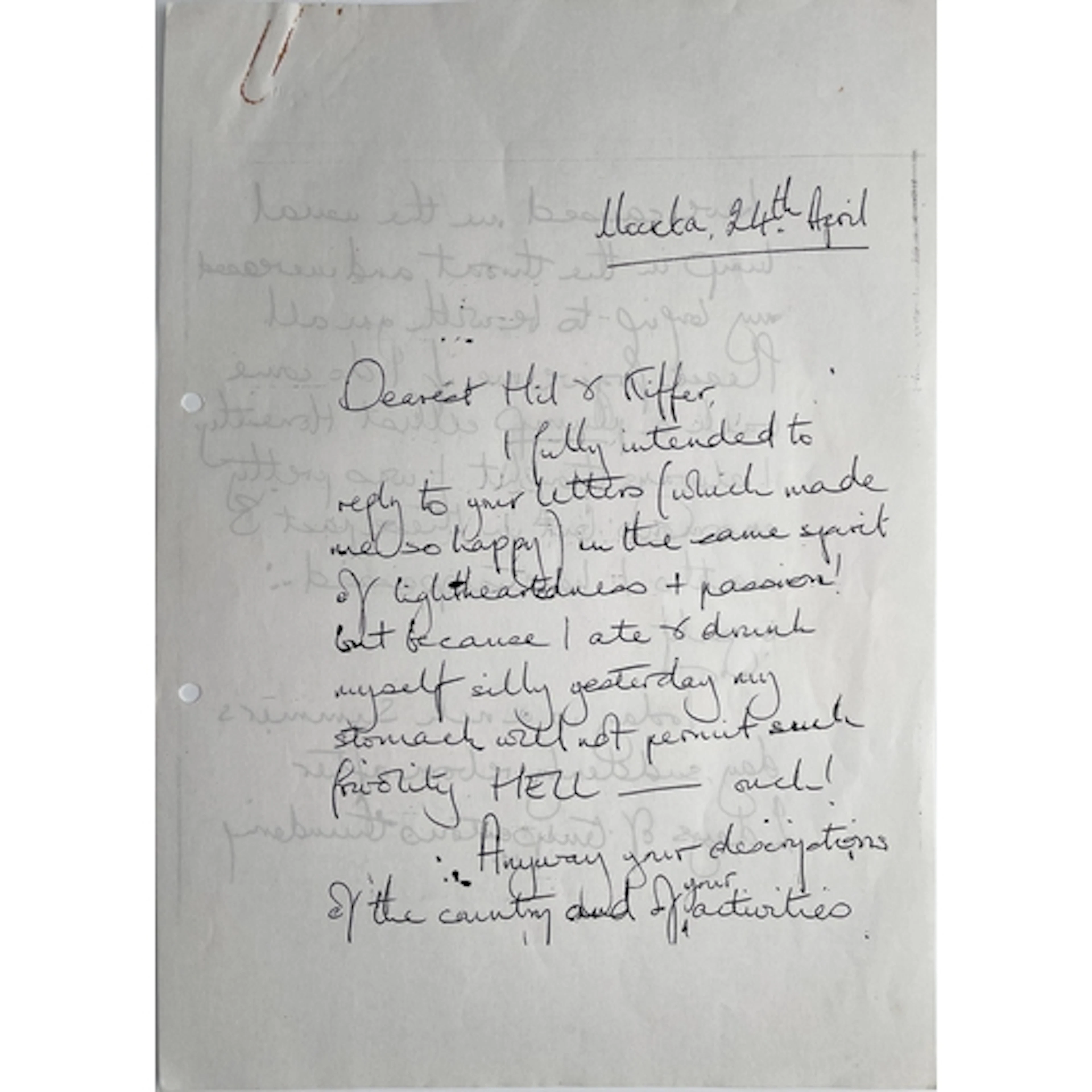 Photocopy* of a letter to Hilary and Kiffer (Dearest Hil &am...