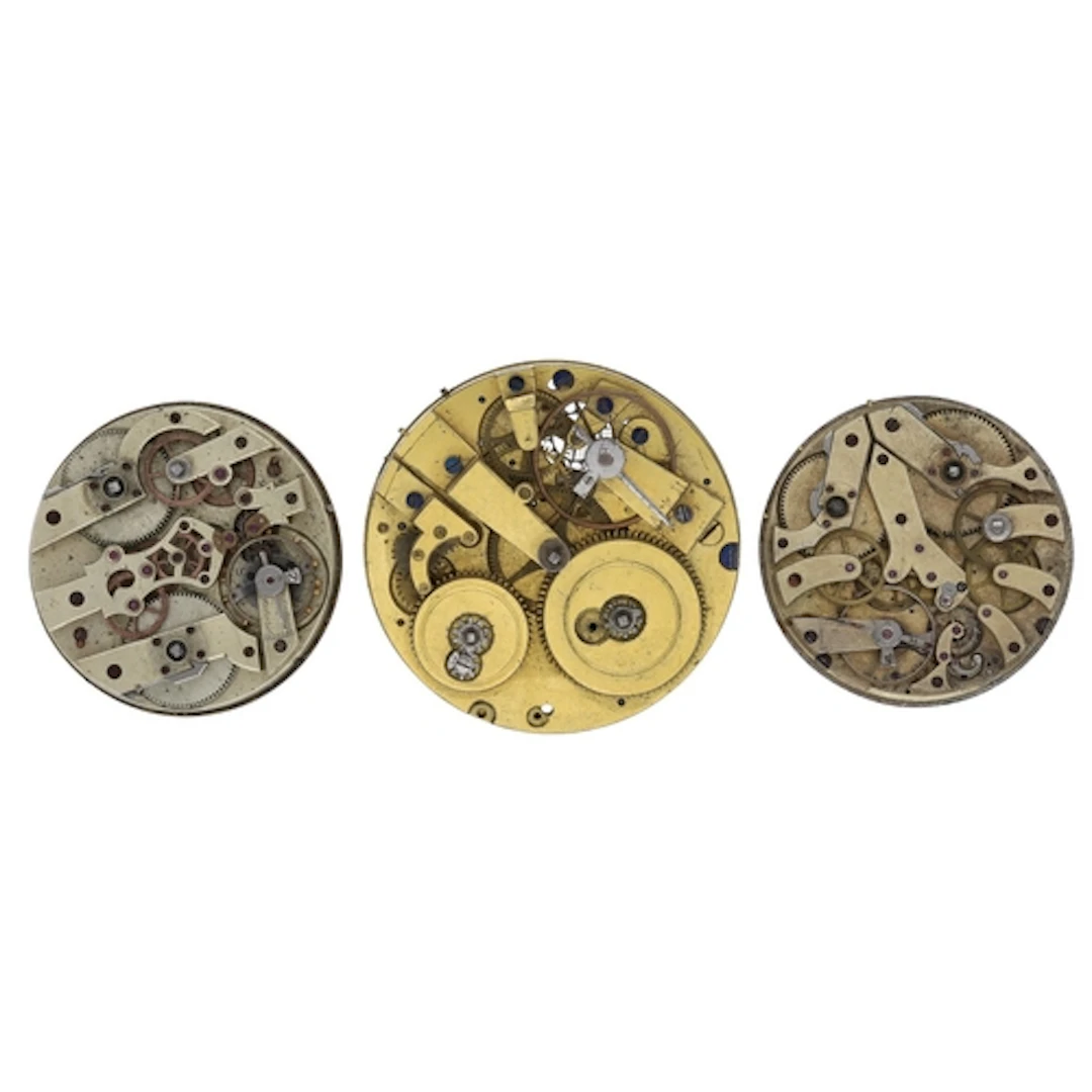 Three pocket watch movements for repair to include a two-tra...