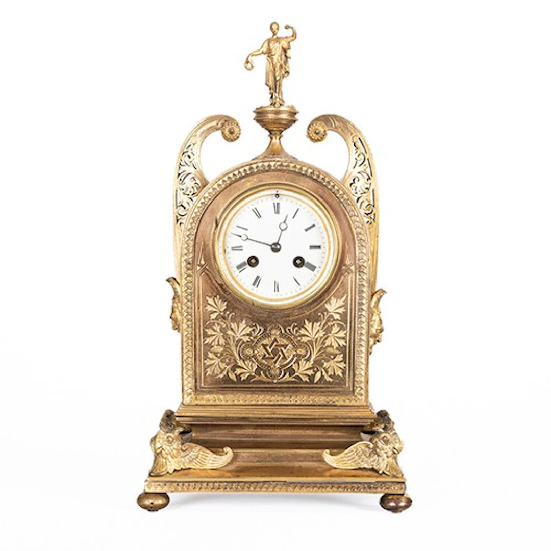 Late 19th century French gilt-brass mantel clock, the 3" cir...