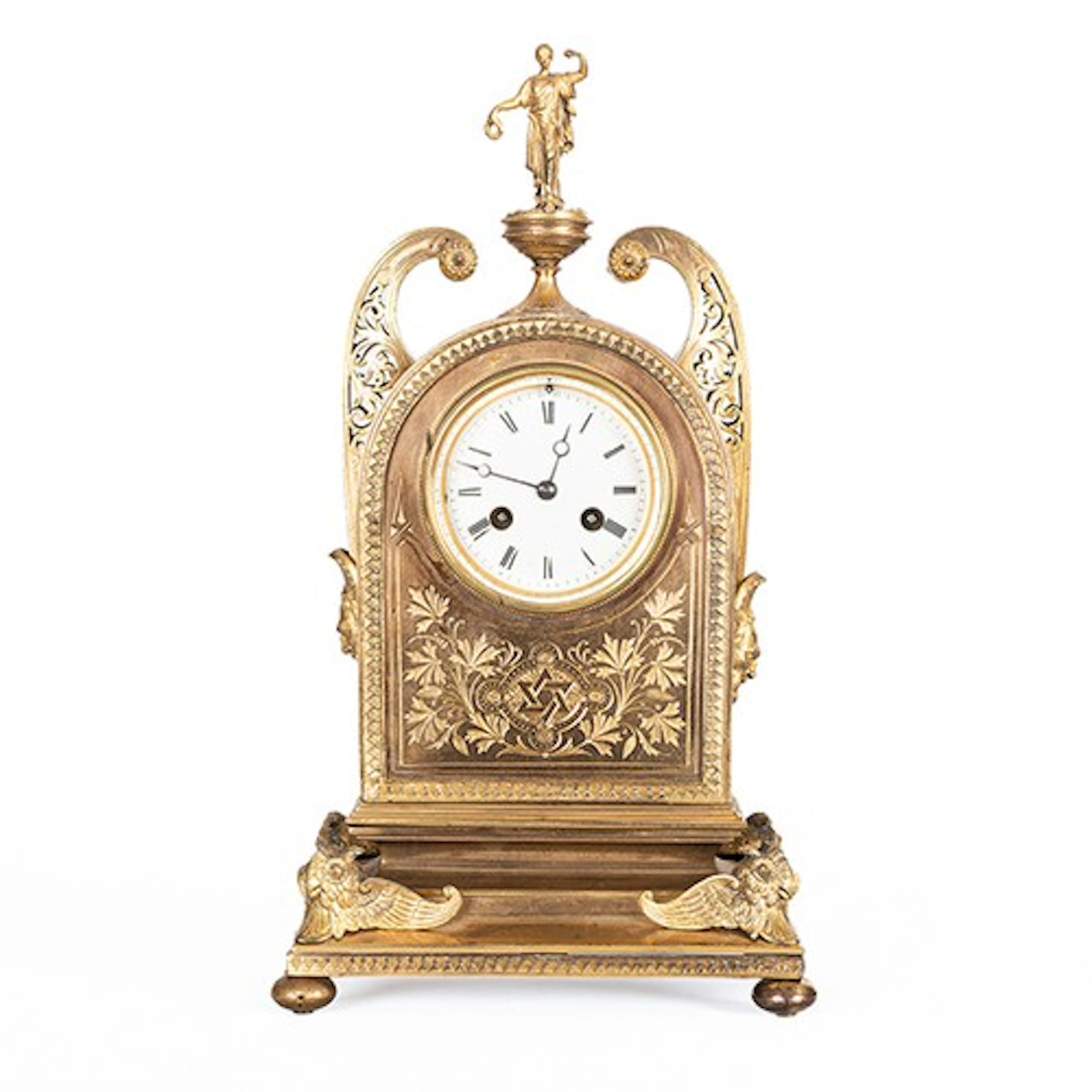 Late 19th century French gilt-brass mantel clock, the 3" cir...