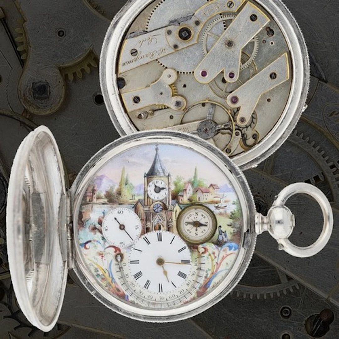 Hi. Perregaux, Locle - Interesting silver 'dual time zone' p...