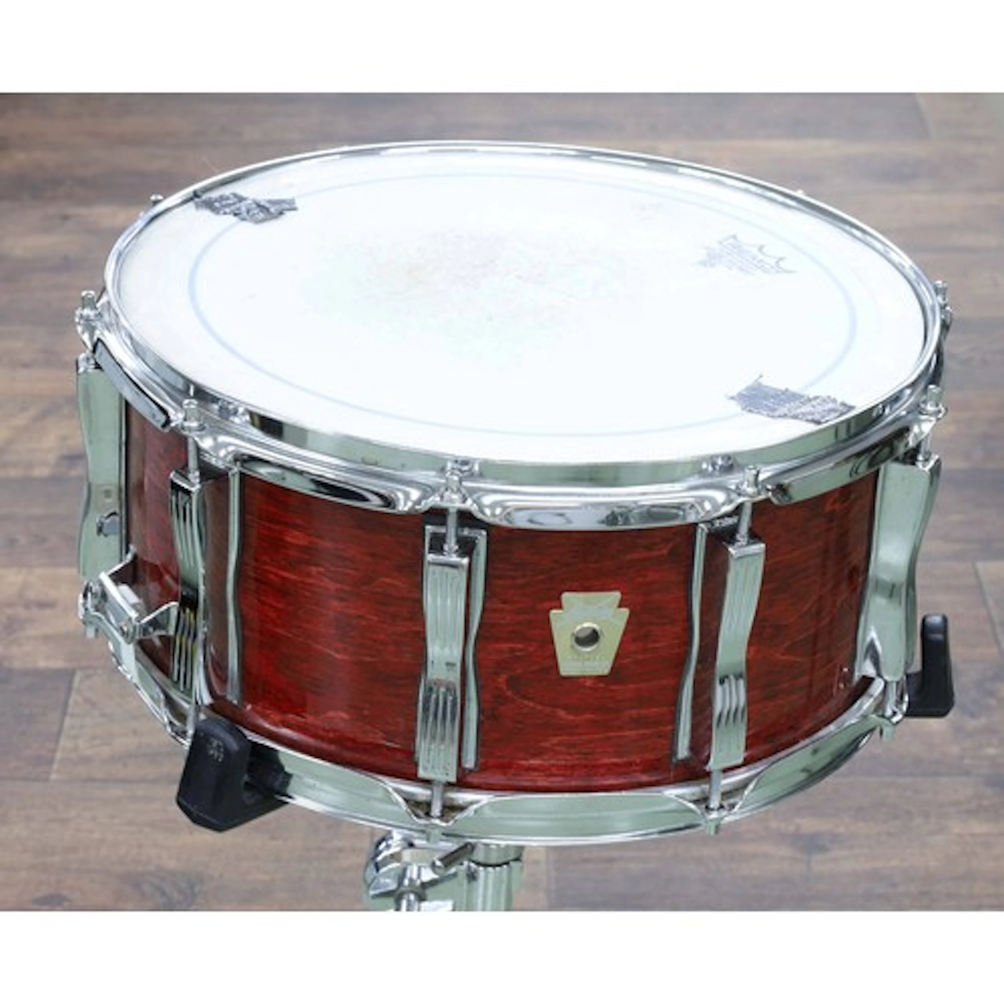 1980s Ludwig maple wood snare drum, with a Ludwig keystone b...
