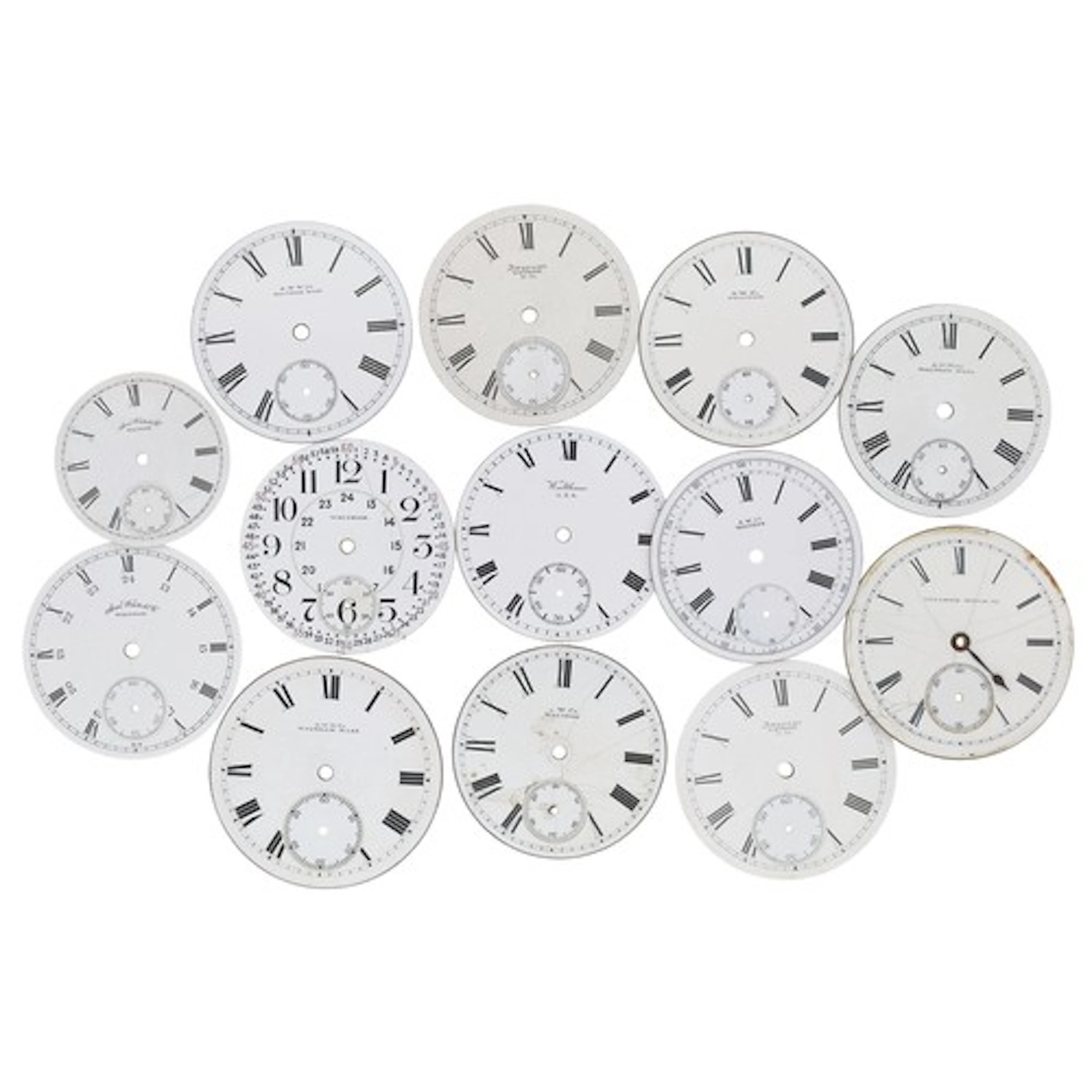 Quantity of American Waltham enamel pocket watch dials; also...