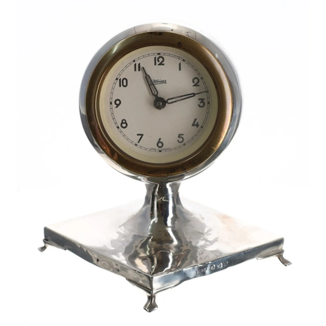 Silver mounted German pedestal desk clock, Birmingham hallma...