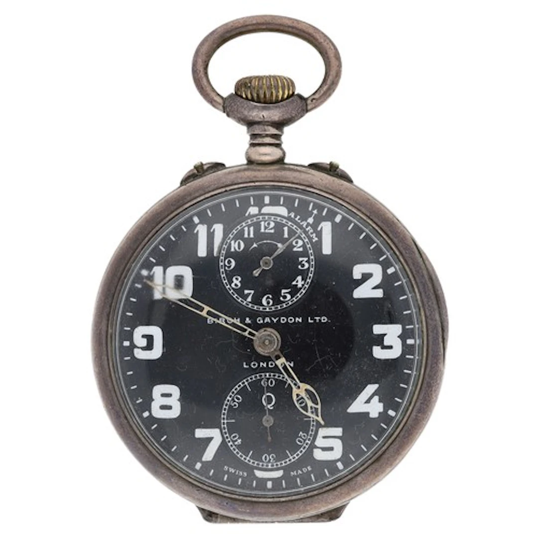 Zenith silver travel alarm pocket watch retailed by Birch &a...