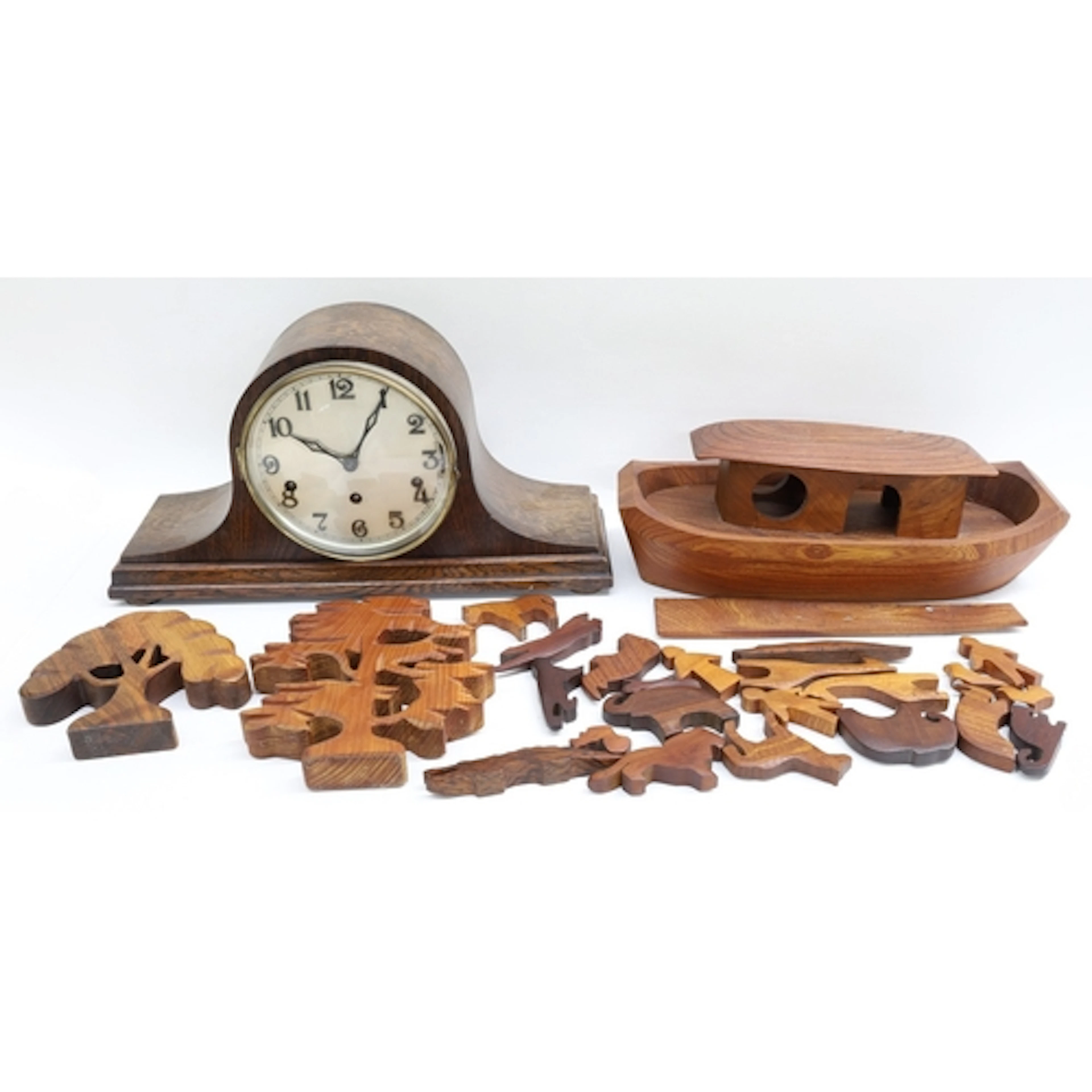 Decorative carved Noah's Ark model, containing differing woo...