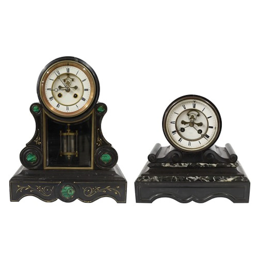 Small late 19th century French marble and black slate drumhe...