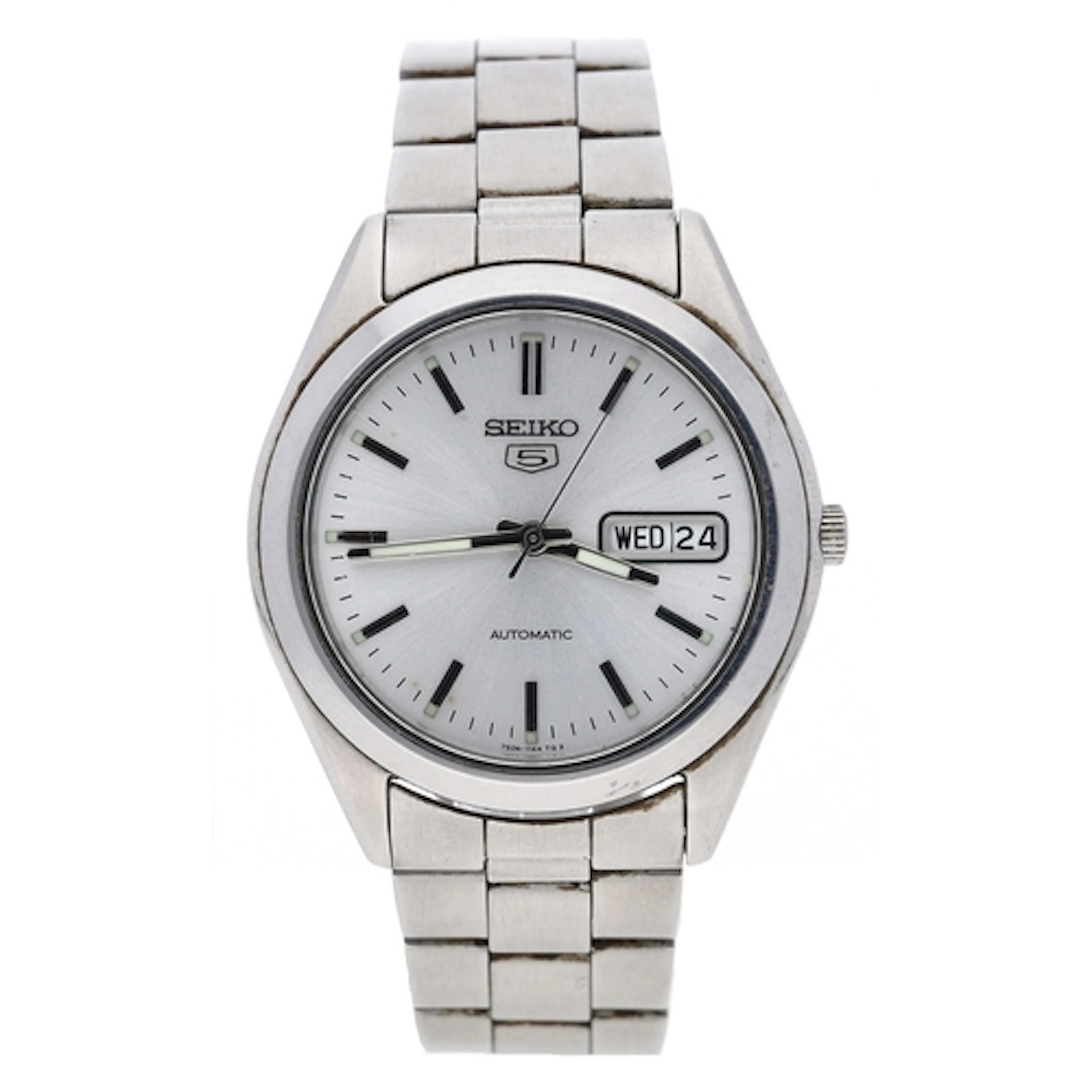 Seiko 5 automatic day/day stainless steel gentleman's wristw...