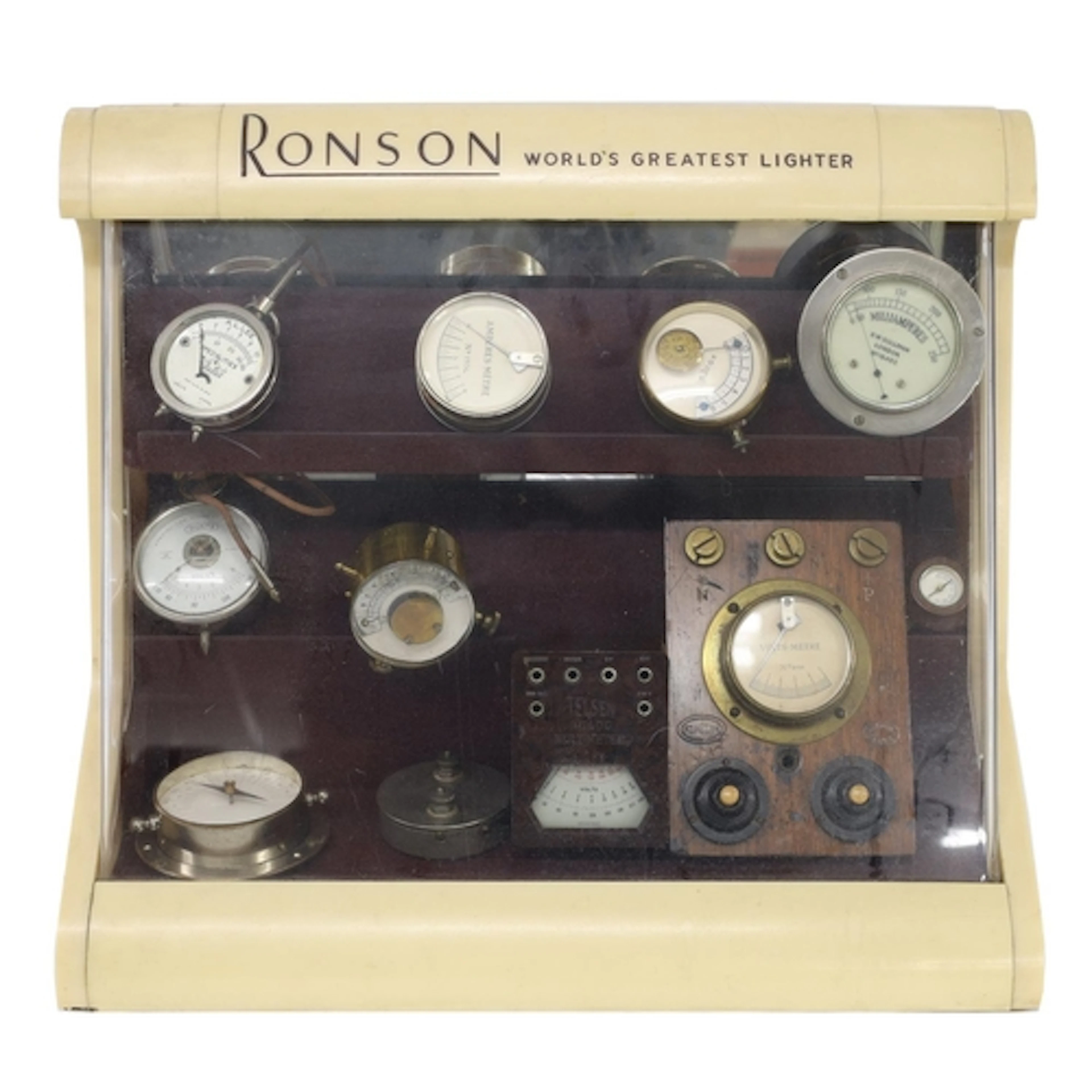 Collection of eleven vintage voltmeters in an ivory coloured...