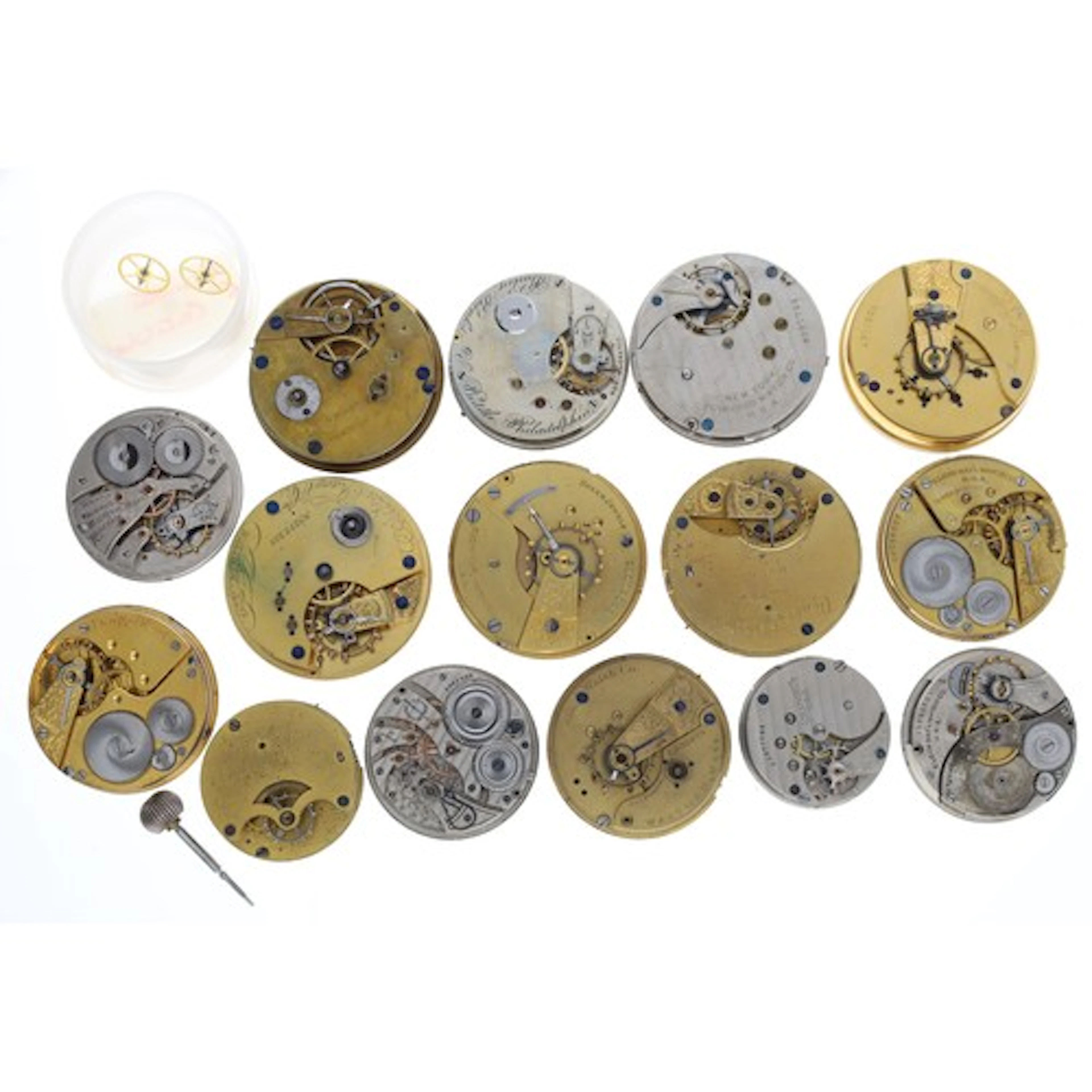 Quantity of American pocket watch movements to include Baile...