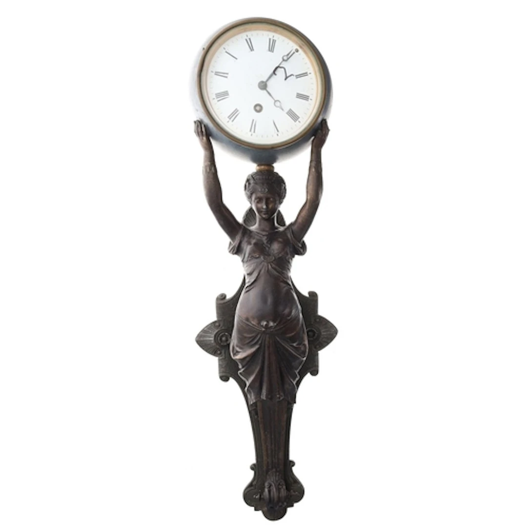 Late 19th century French spelter figural wall clock, the 5" ...