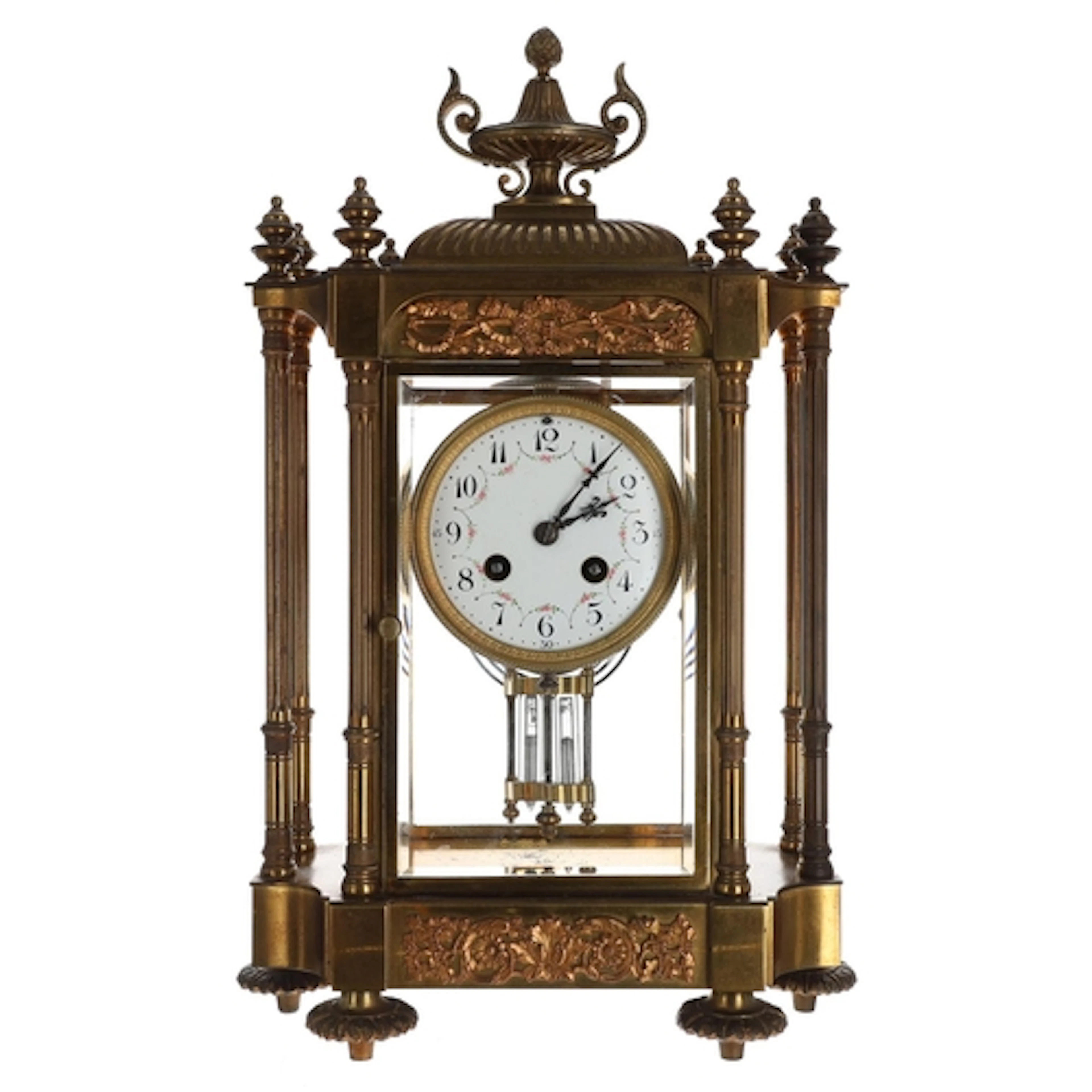 Late 19th century French four glass gilded brass mantel cloc...