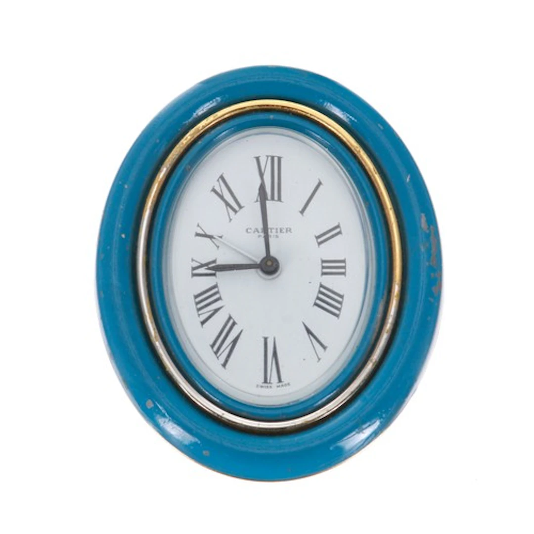 Cartier of Paris oval brass and blue enamel easel travel ala...