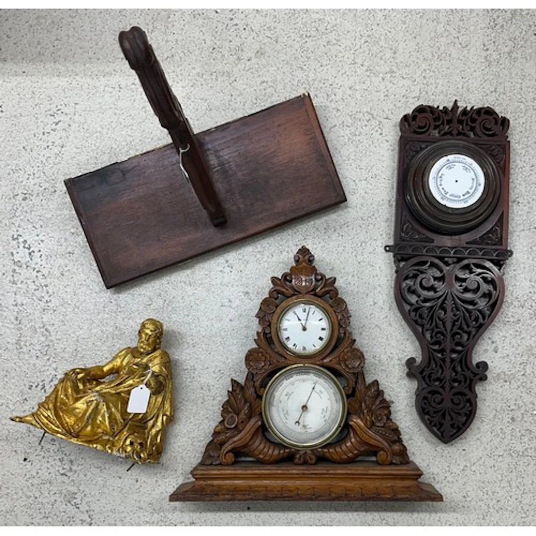 Late 19th century carved oak compendium clock/barometer, ins...