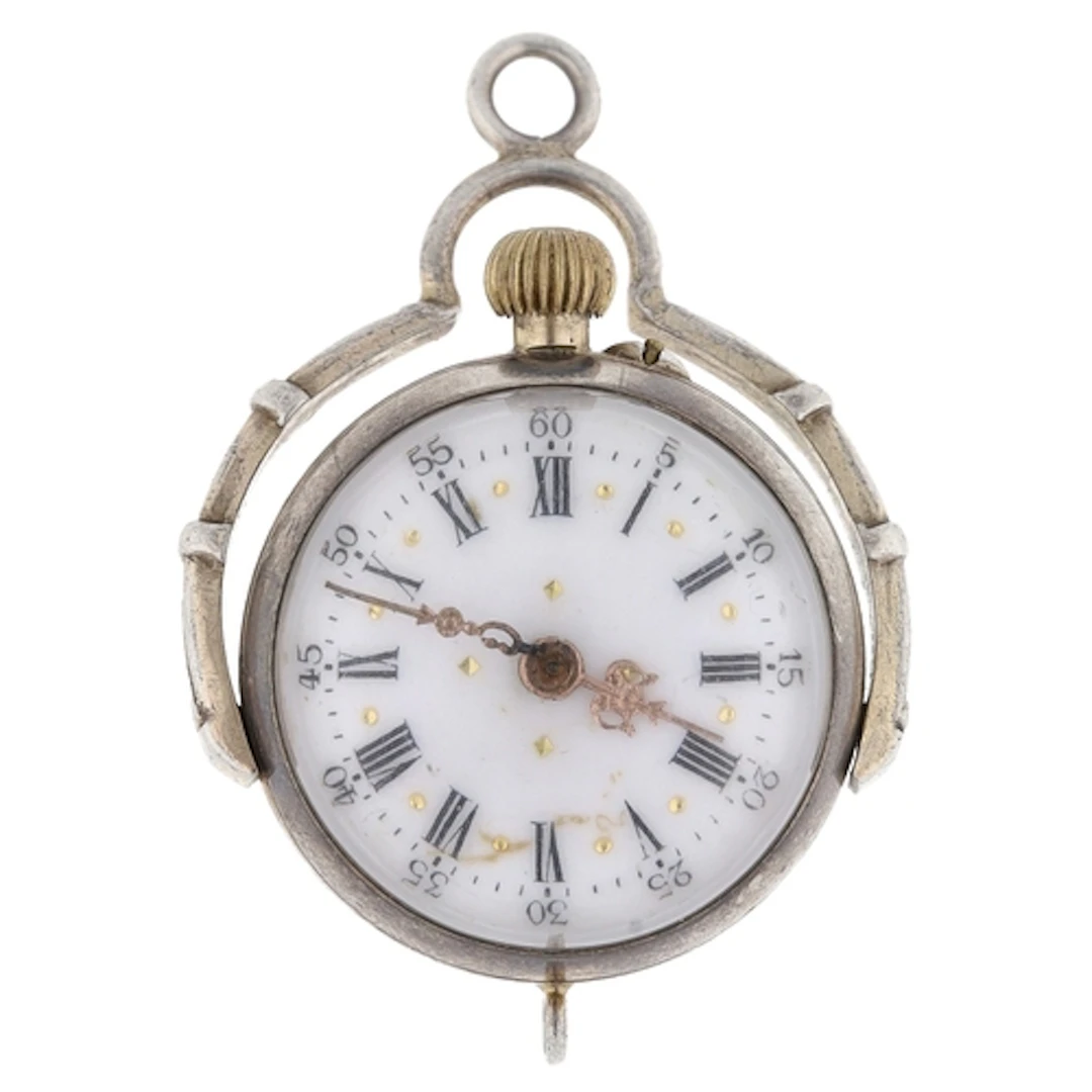 White metal glass ball swivel pendant fob watch, the enamel ...