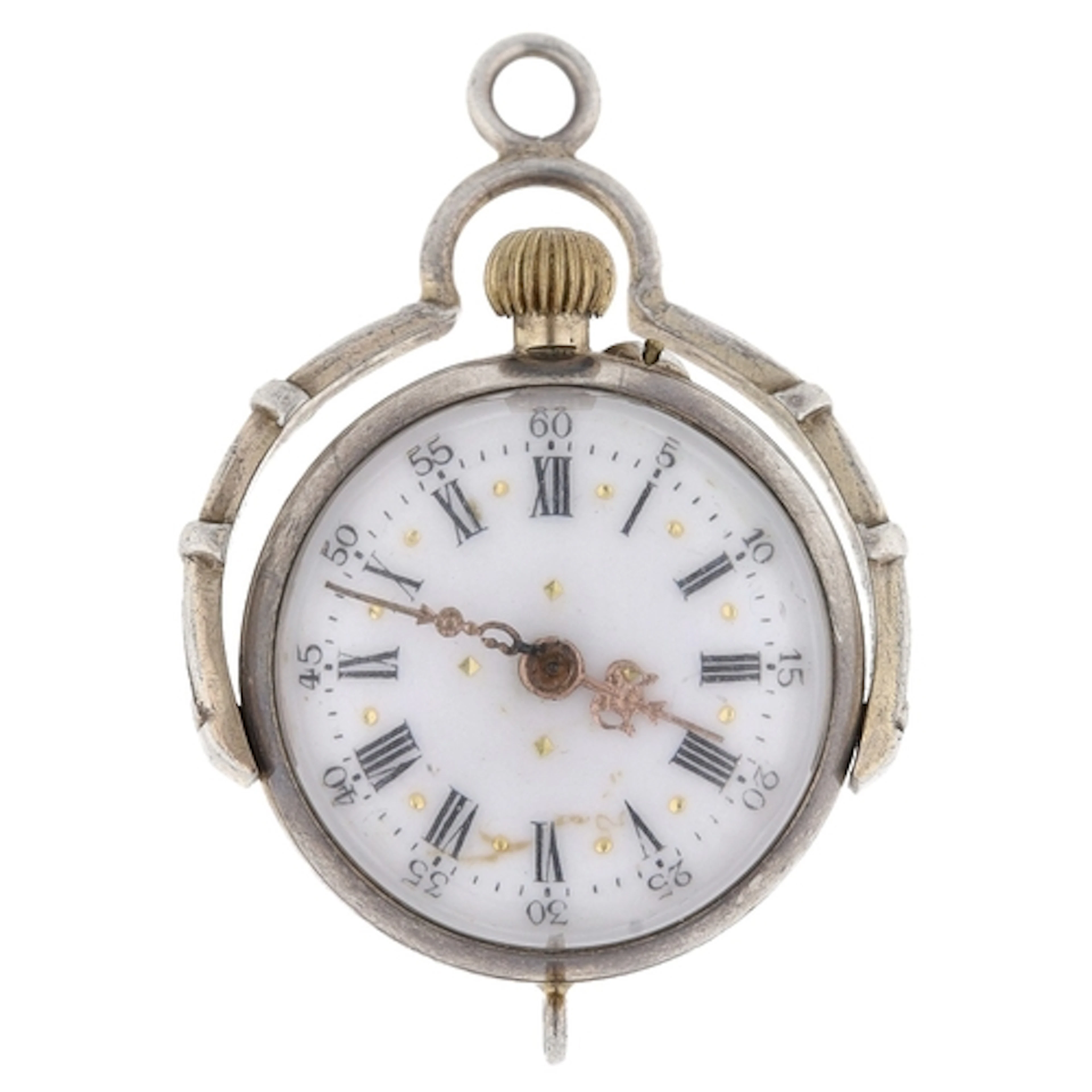 White metal glass ball swivel pendant fob watch, the enamel ...