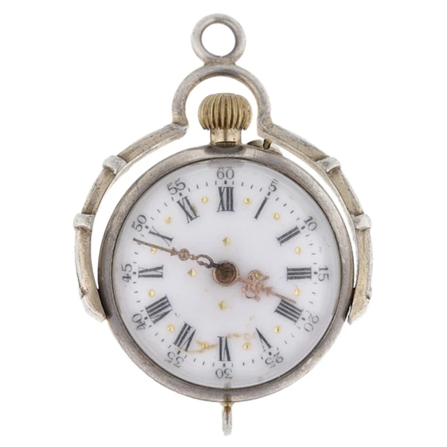 White metal glass ball swivel pendant fob watch, the enamel ...