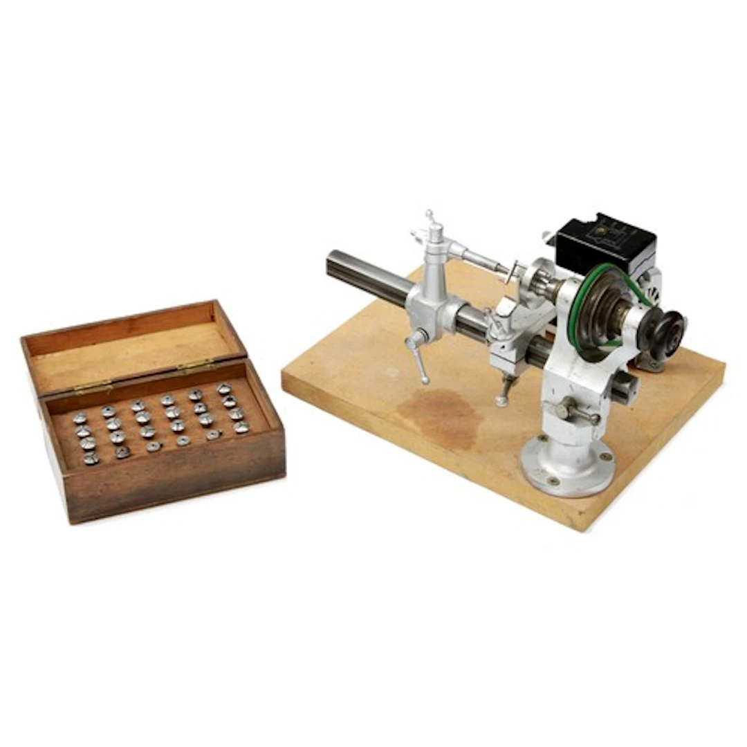 Watchmakers 6mm lathe on wooden base with compound slide res...