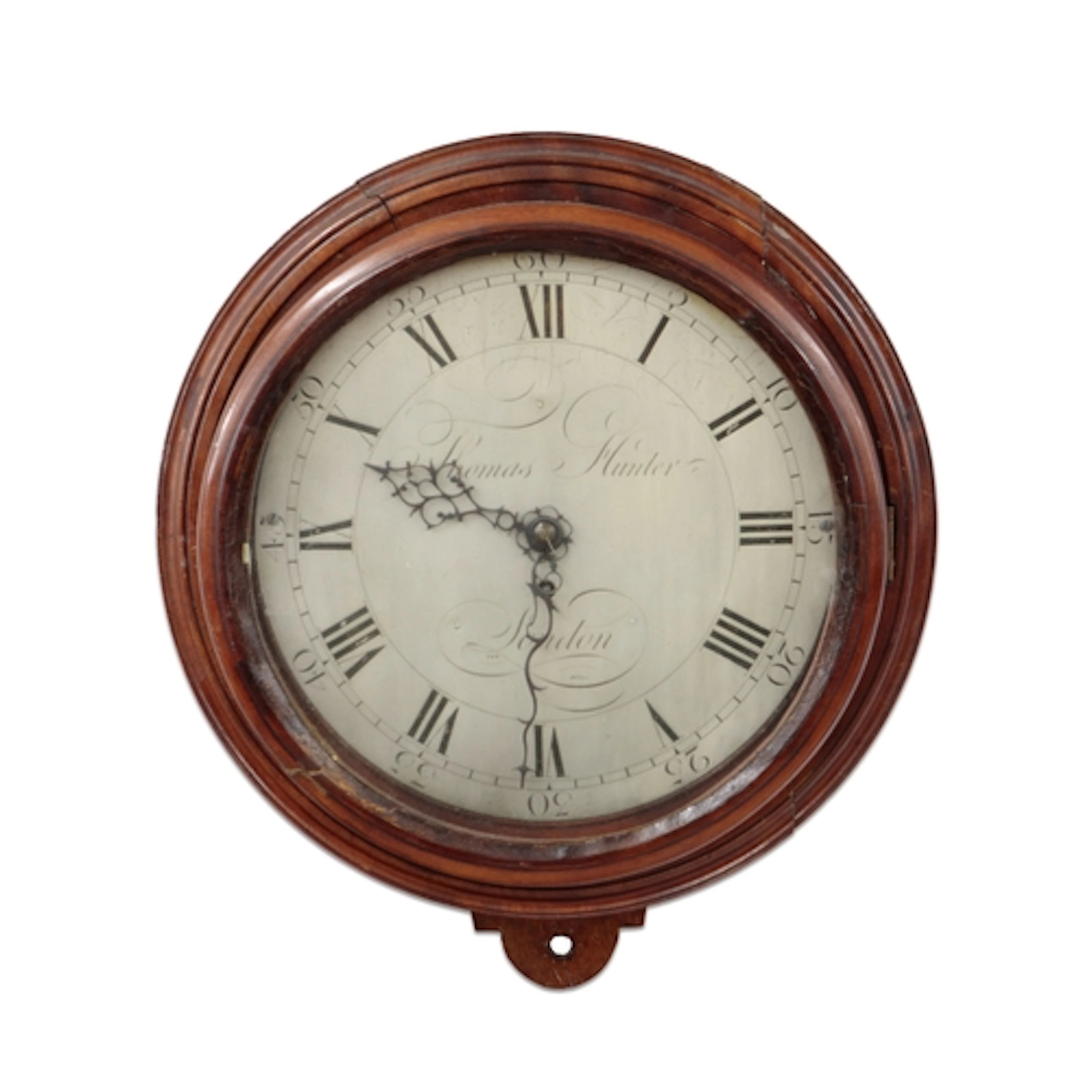 George III mahogany single fusee verge wall clock timepiece,...