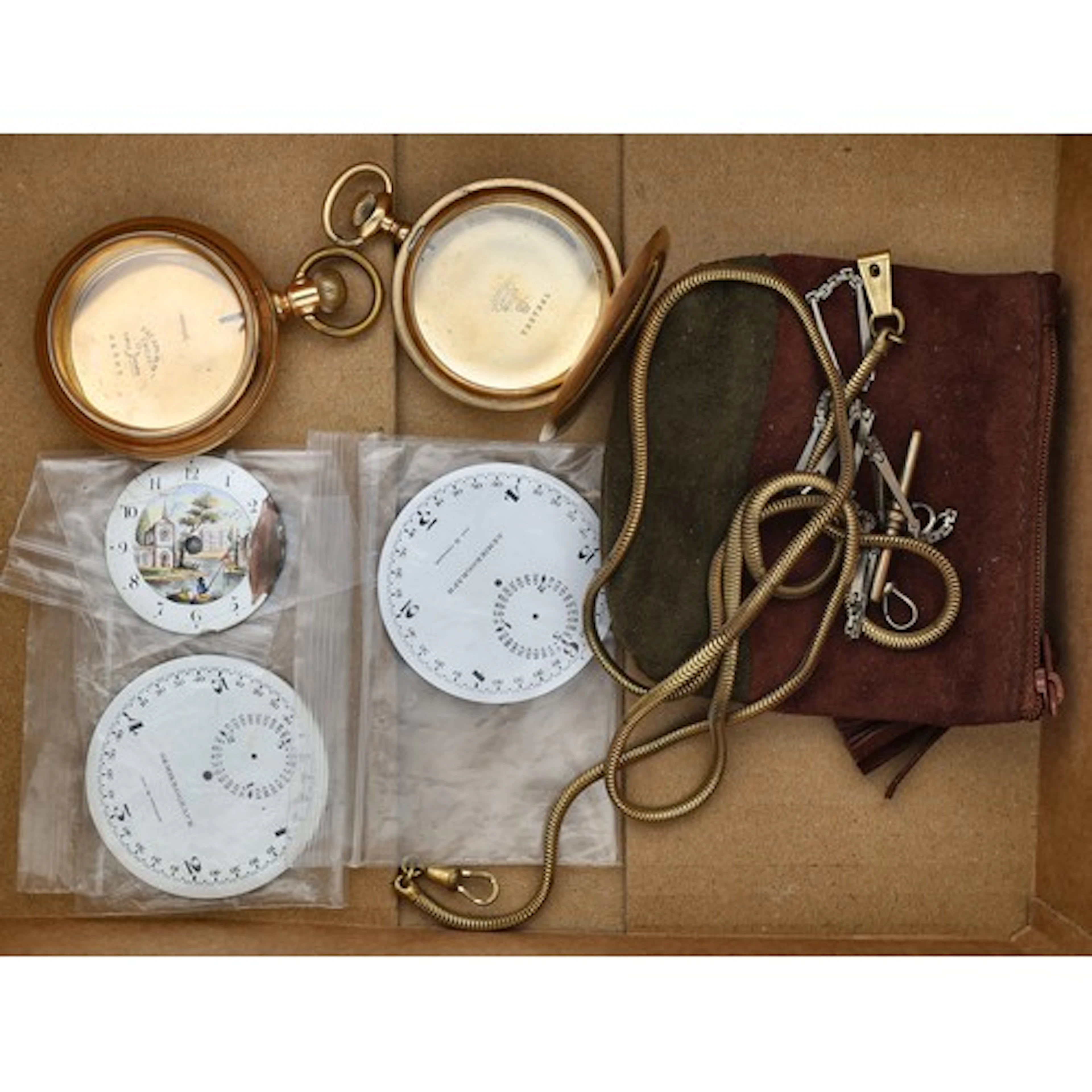 Two Semikrograph enamel stopwatch dials, 52mm; together with...