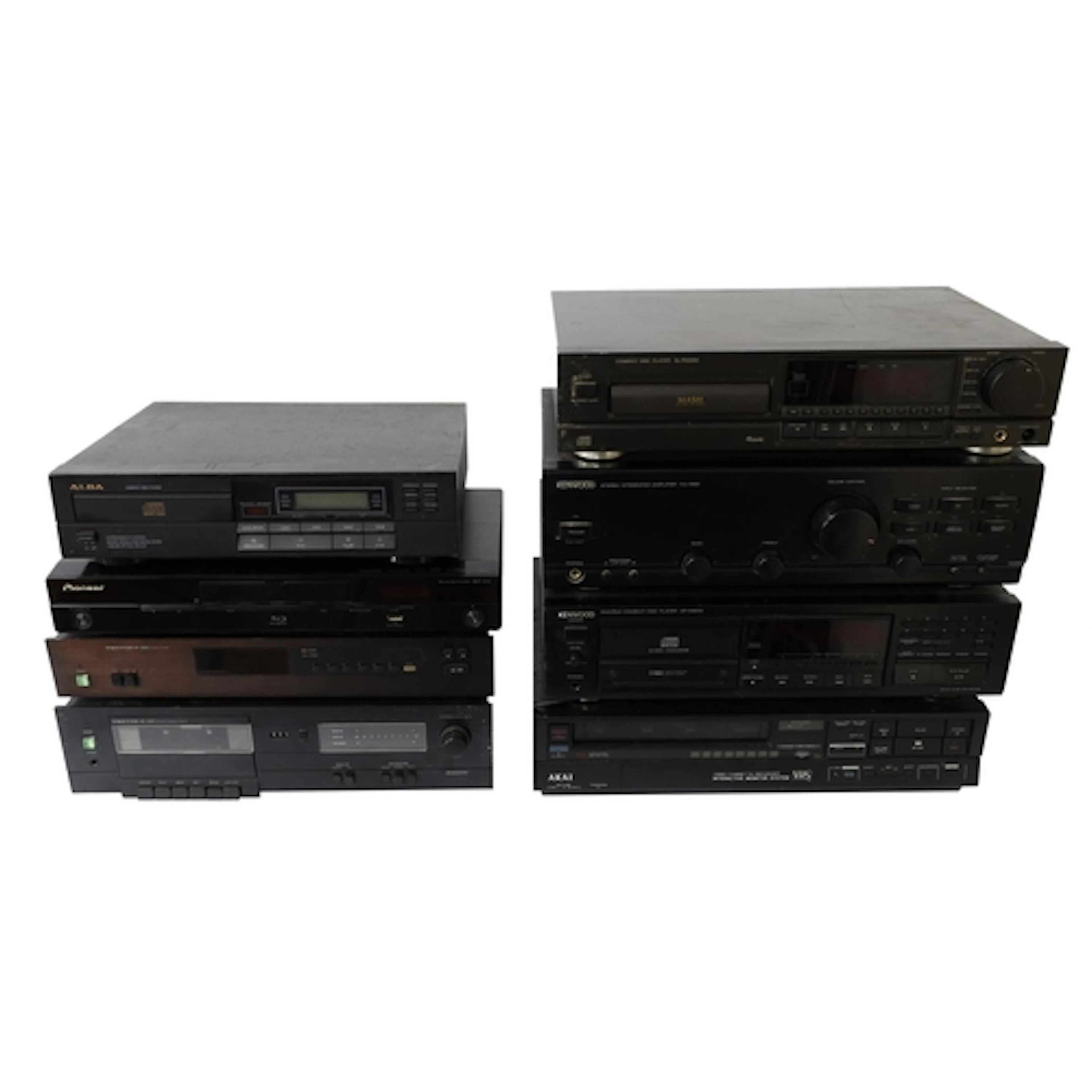 Eight various hifi units to include a Kenwood KA-1070 stereo...