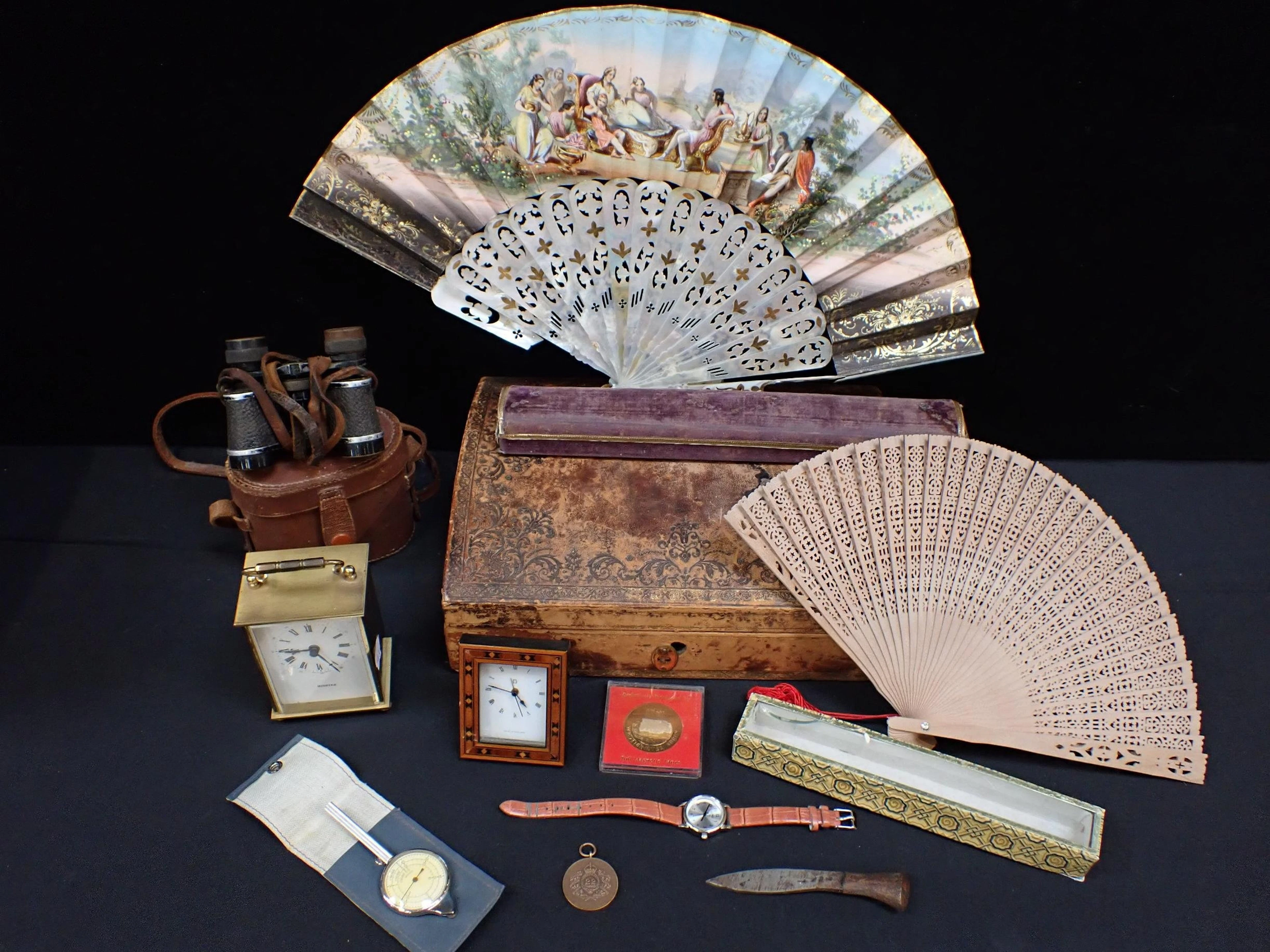 A 19th CENTURY FAN, WITH MOTHER-OF-PEARL STICKS