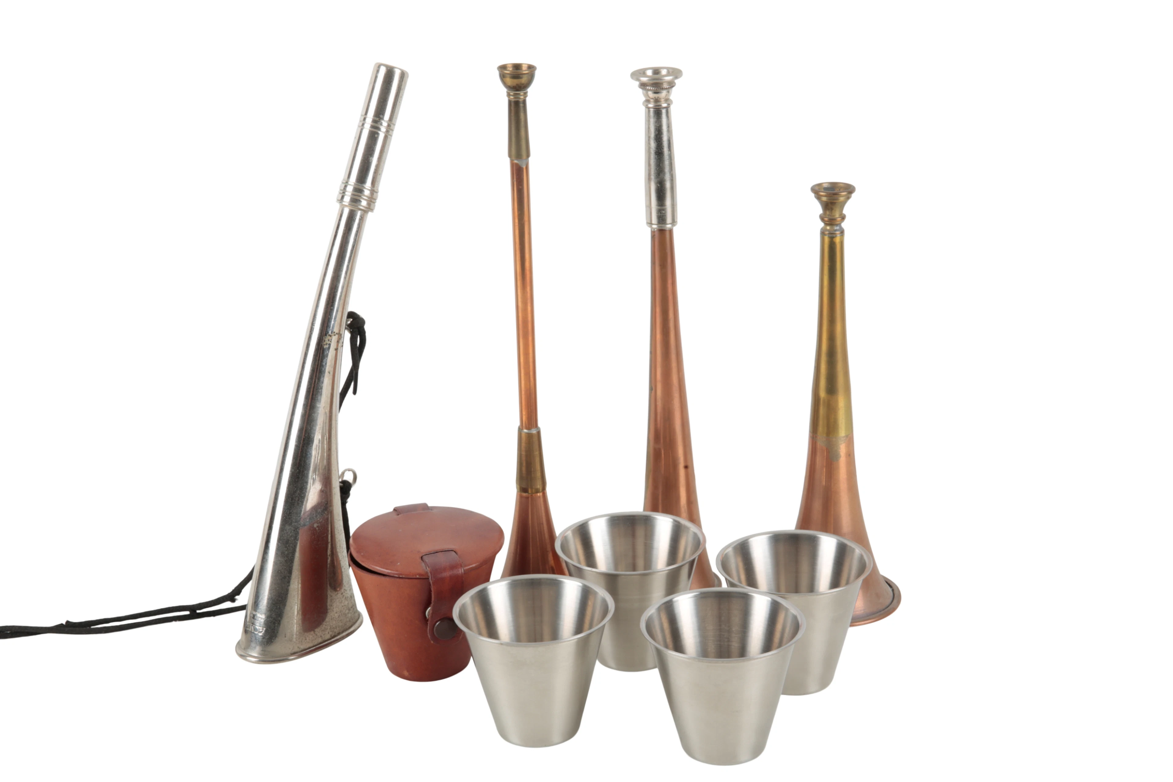SWAINE & ADENEY, LONDON: A COPPER AND SILVER-PLATED HUNTING HORN