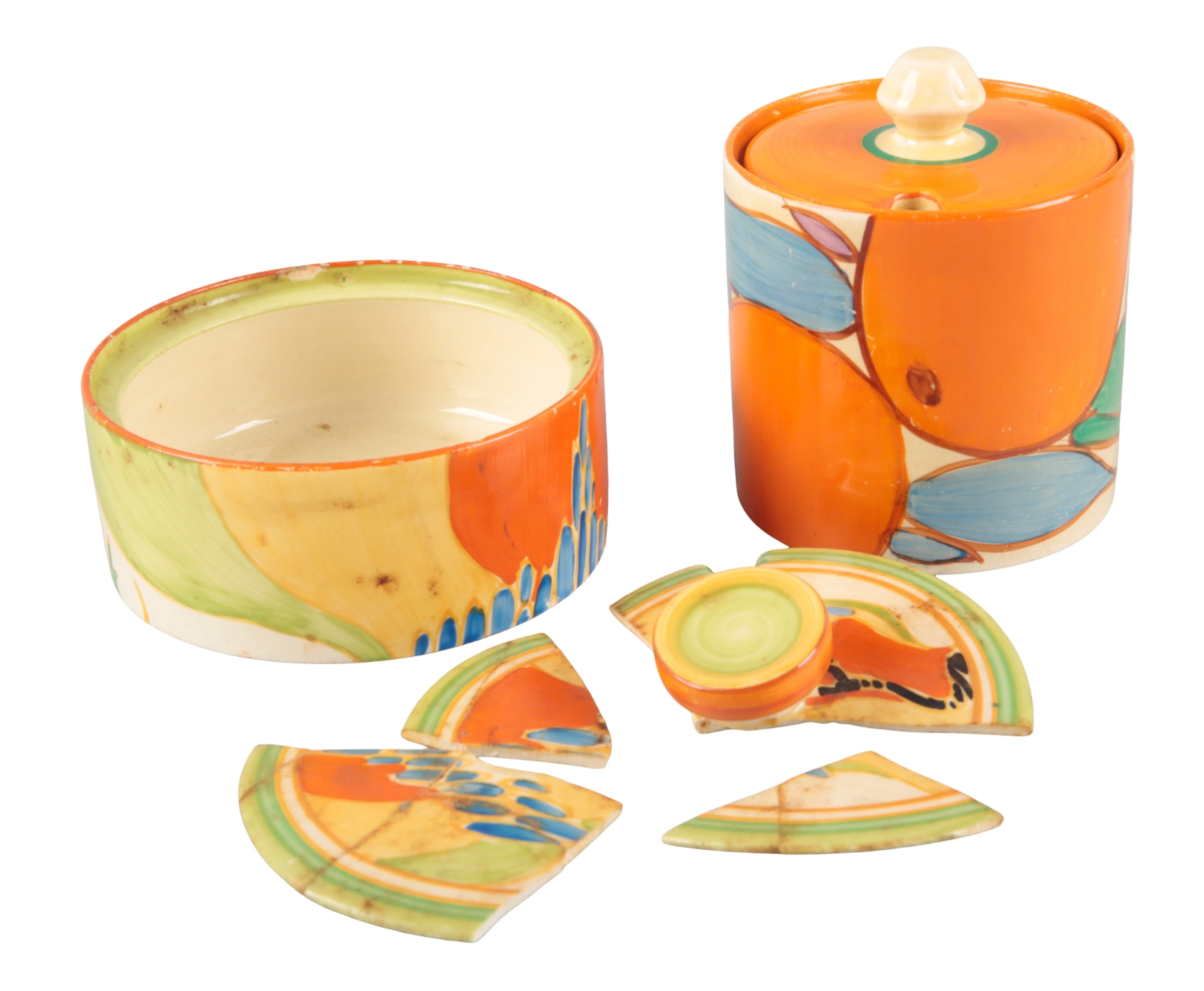 *CLARICE CLIFF (1899-1972) FOR NEWPORT POTTERY Two lidded ceramic vessels