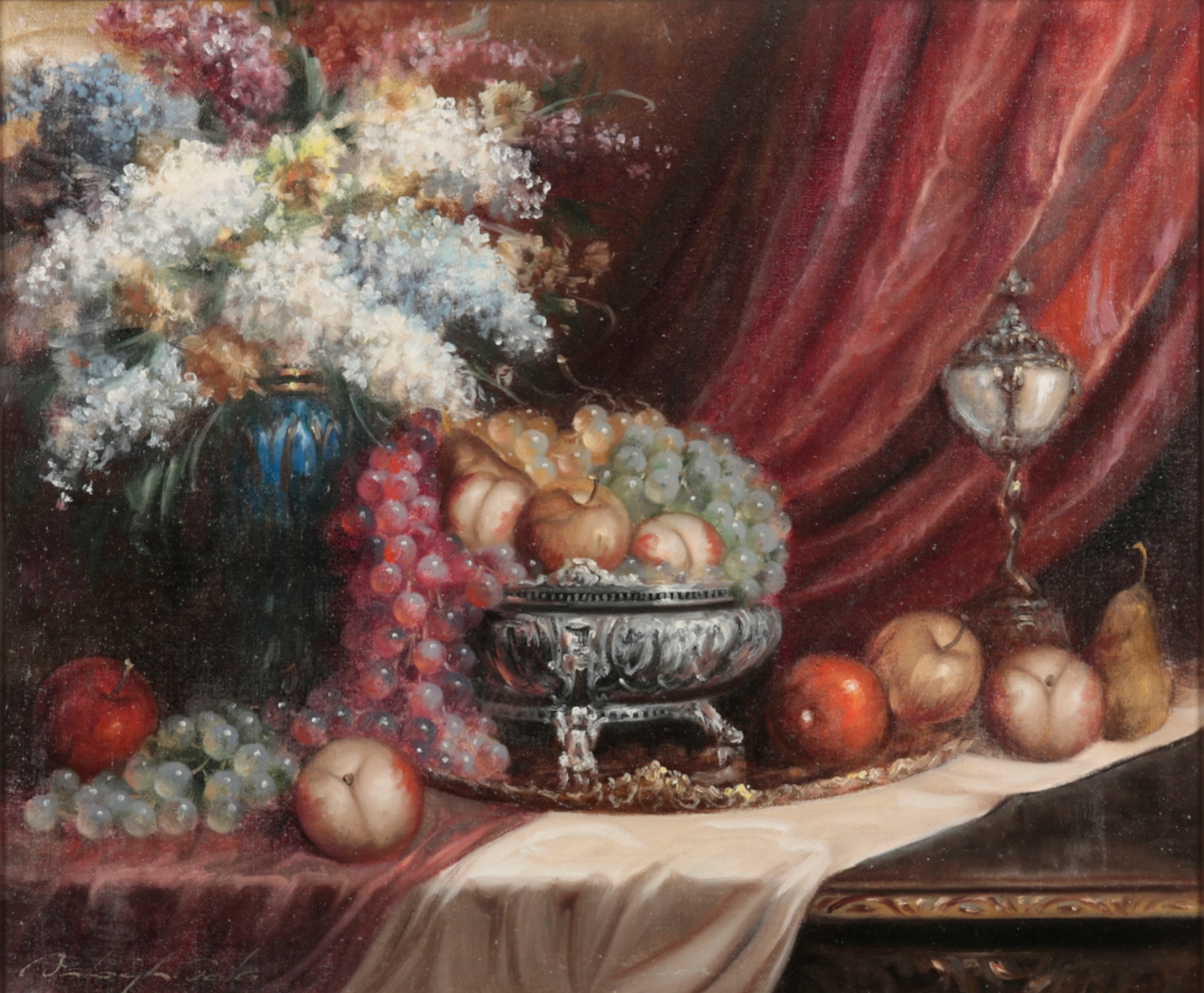 *BELA BALOGH (1909-1980) Still life with fruit and vase of flowers