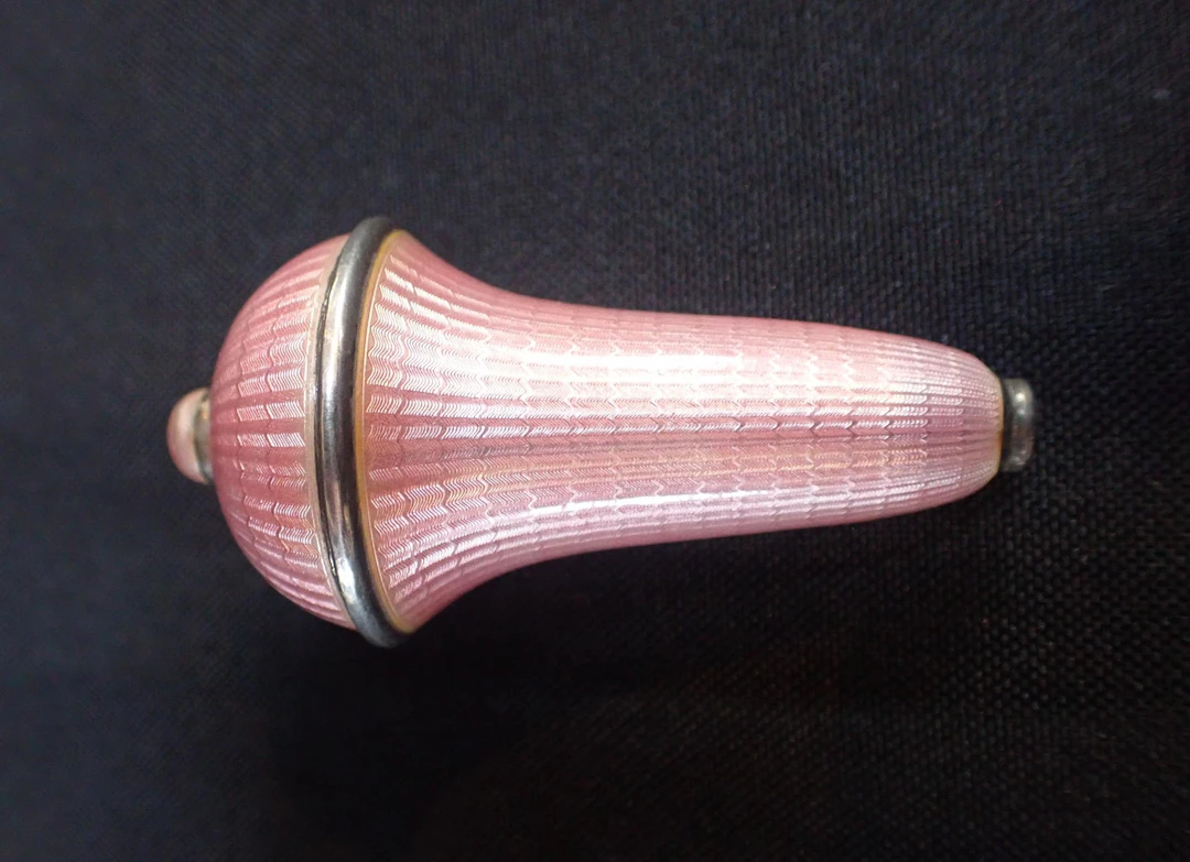 A SILVER AND PINK GUILLOCHE ENAMEL BELL PUSH, PROBABLY RUSSIAN